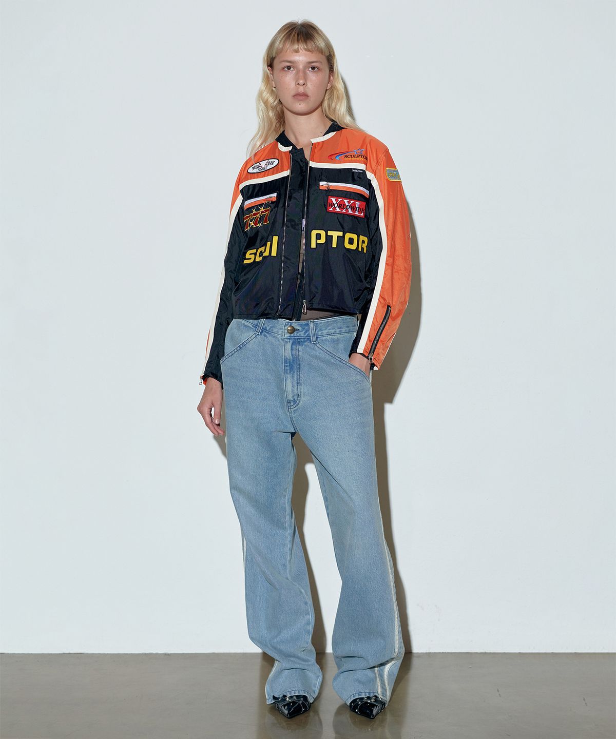 스컬프터(SCULPTOR) Color Block Motor Jacket Orange/Black