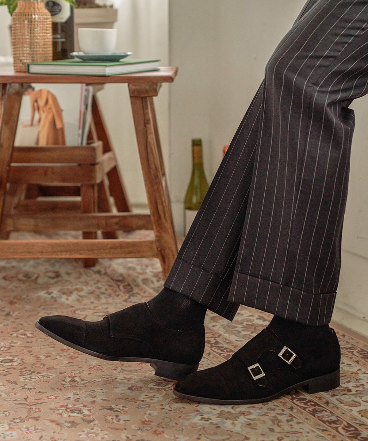 올클래식(ALLCLASSIC) ALC1003 어도어 스트레이트팁 더블 몽크스트랩_black suede