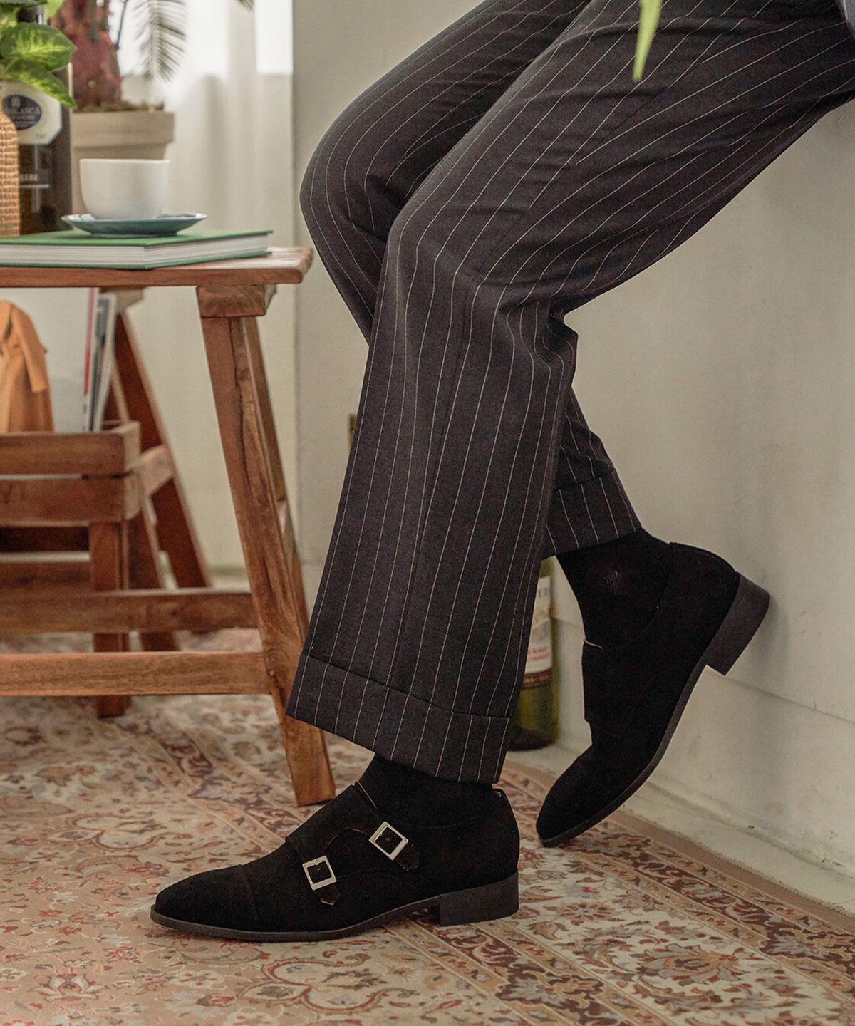 올클래식(ALLCLASSIC) ALC1003 어도어 스트레이트팁 더블 몽크스트랩_black suede