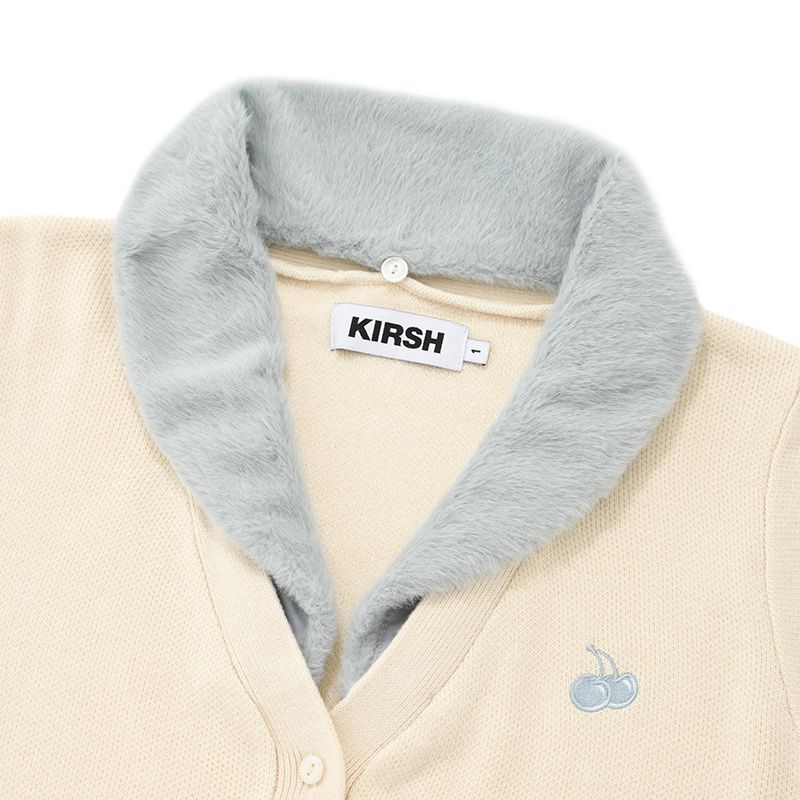 MUSINSA | KIRSH Small Cherry Faux fur Cropped Cardigan [Cream]