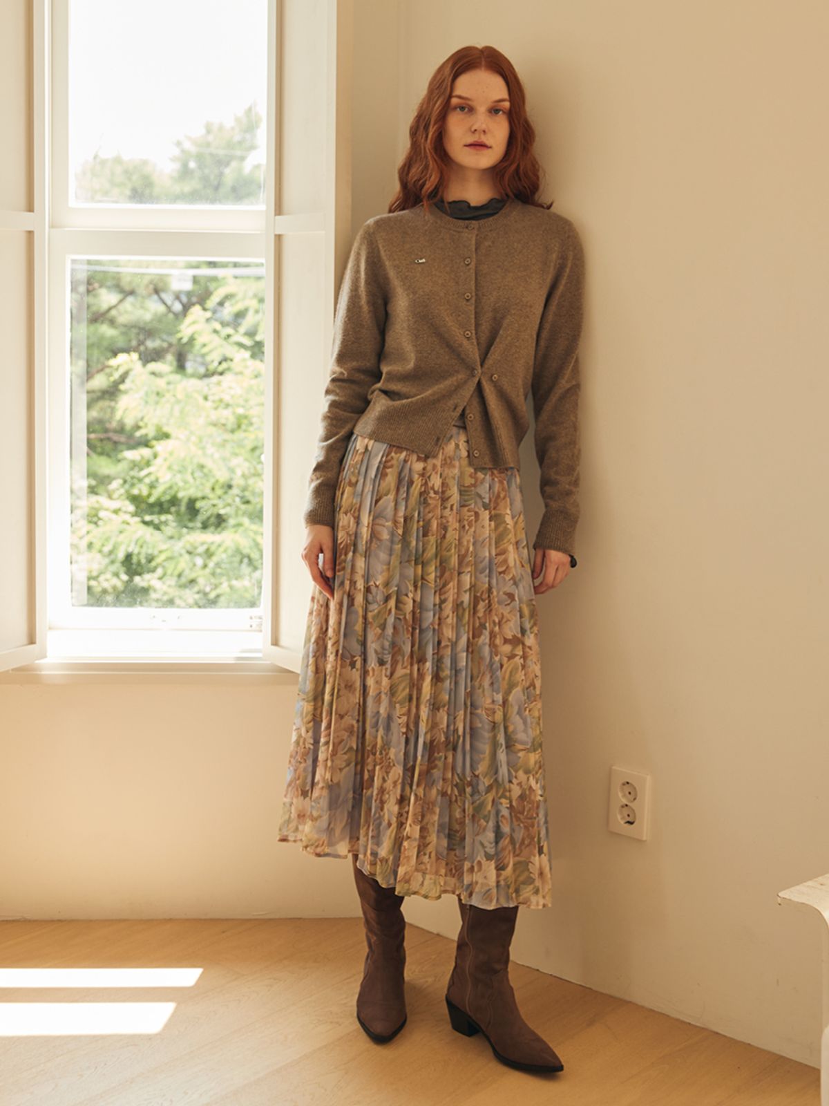 오앨(OUEL) FLOWER PLEATS SKIRT_BLUE