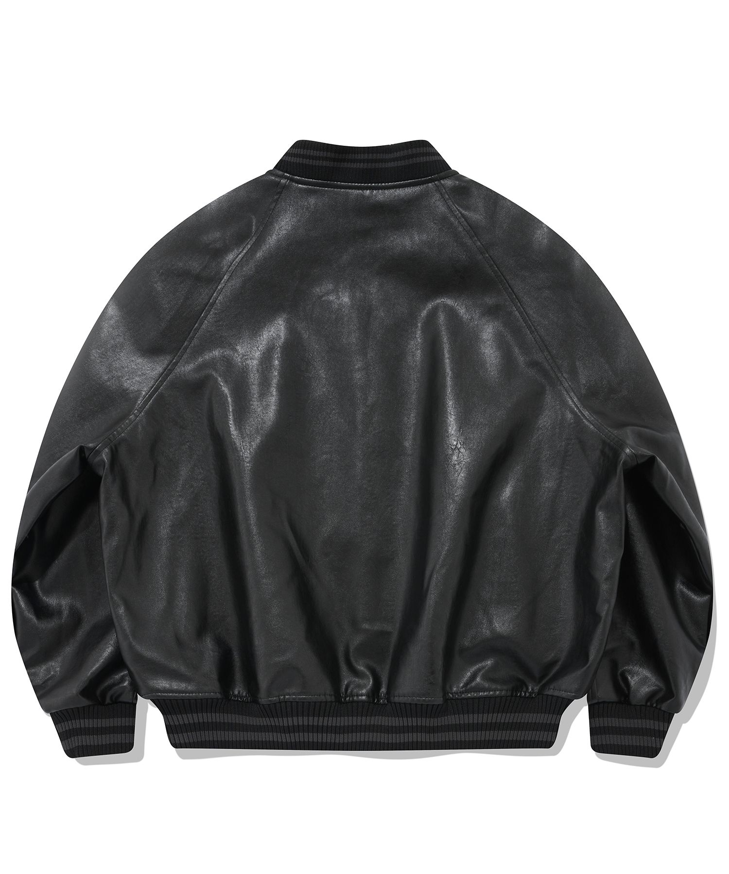 MUSINSA | SAINTPAIN SP Vegan Leather Stadium Jacket - Black