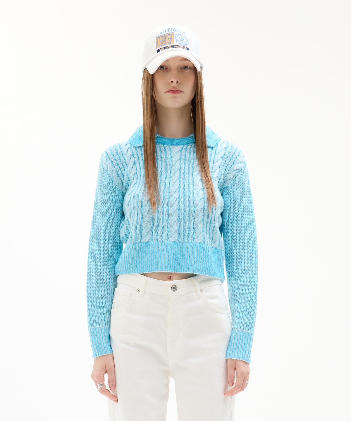 라티젠(LARTIGENT) LK CABLE COLLAR KNIT(SKY BLUE)