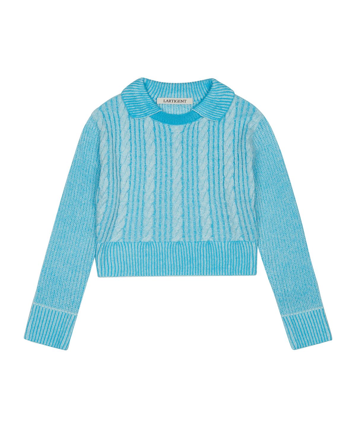 라티젠(LARTIGENT) LK CABLE COLLAR KNIT(SKY BLUE)