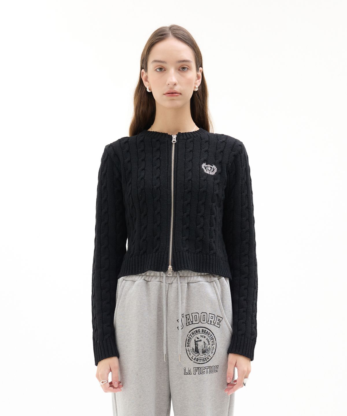 라티젠(LARTIGENT) LK CABLE KNIT ZIP(BLACK)
