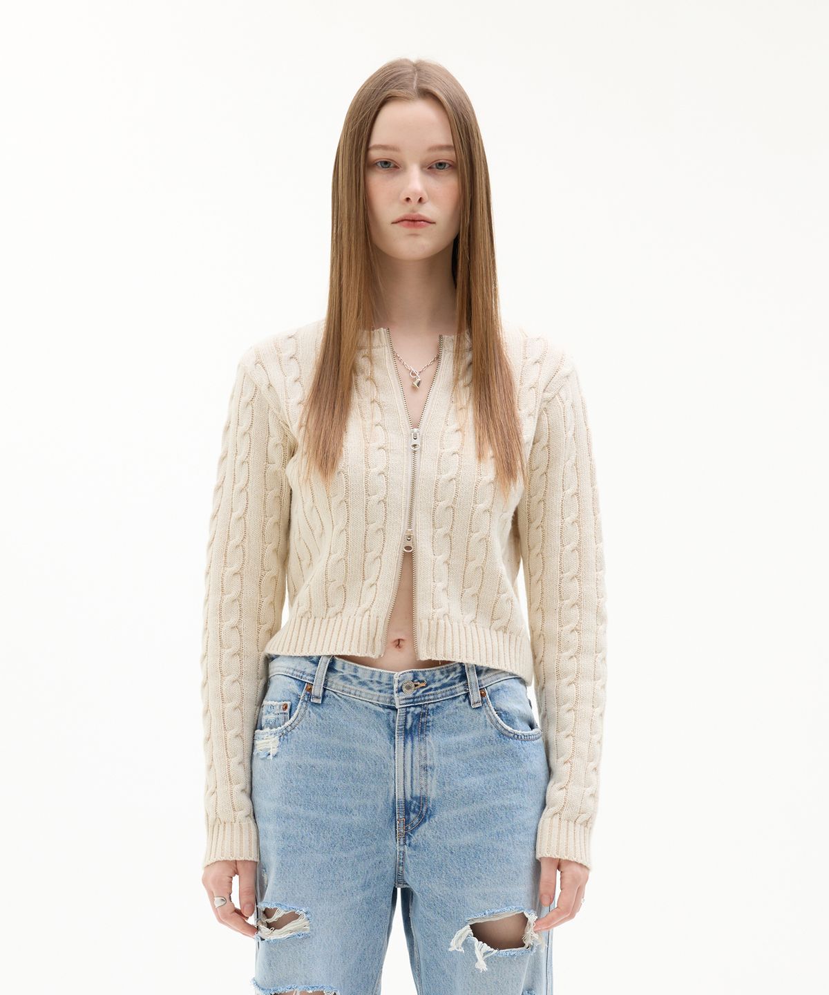 라티젠(LARTIGENT) LK CABLE KNIT ZIP(BEIGE)
