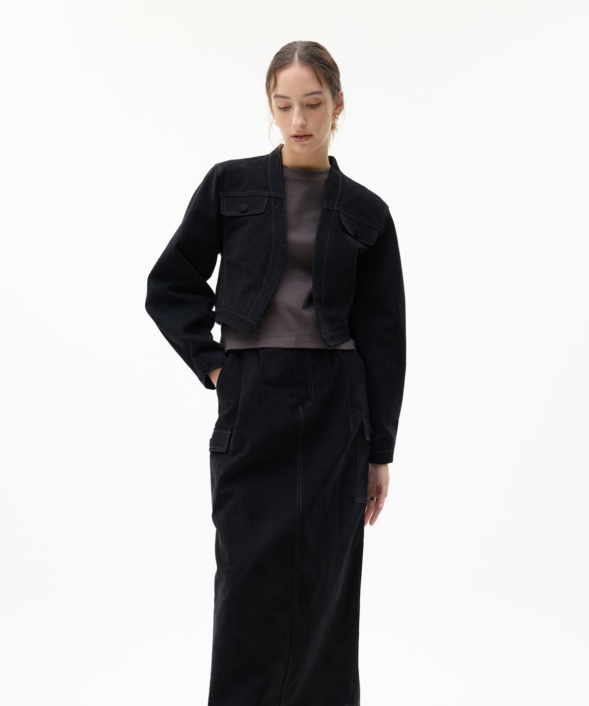 라티젠(LARTIGENT) LK PINTUCK COTTON SKIRT(BLACK)