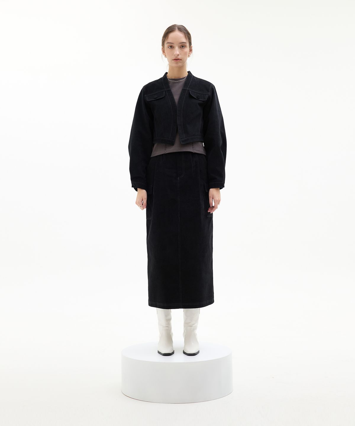 라티젠(LARTIGENT) LK PINTUCK COTTON SKIRT(BLACK)
