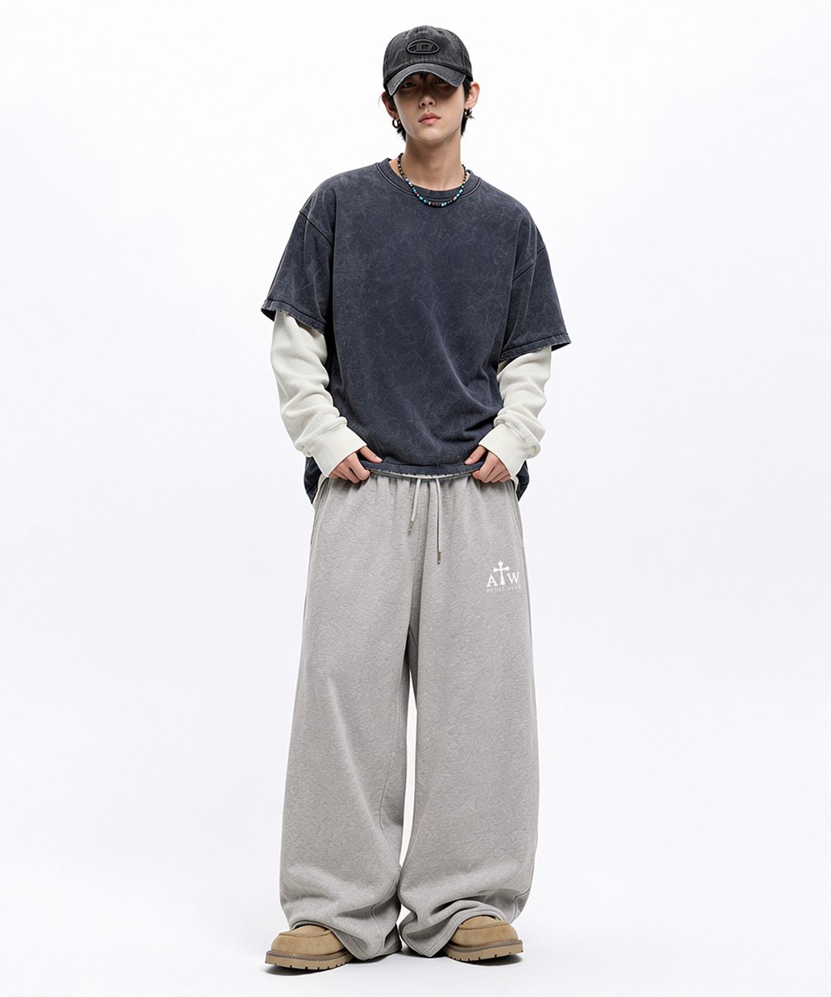 아티스트웨어(ARTISTWEAR) [ATW] 로고 와이드밴딩 팬츠_BK