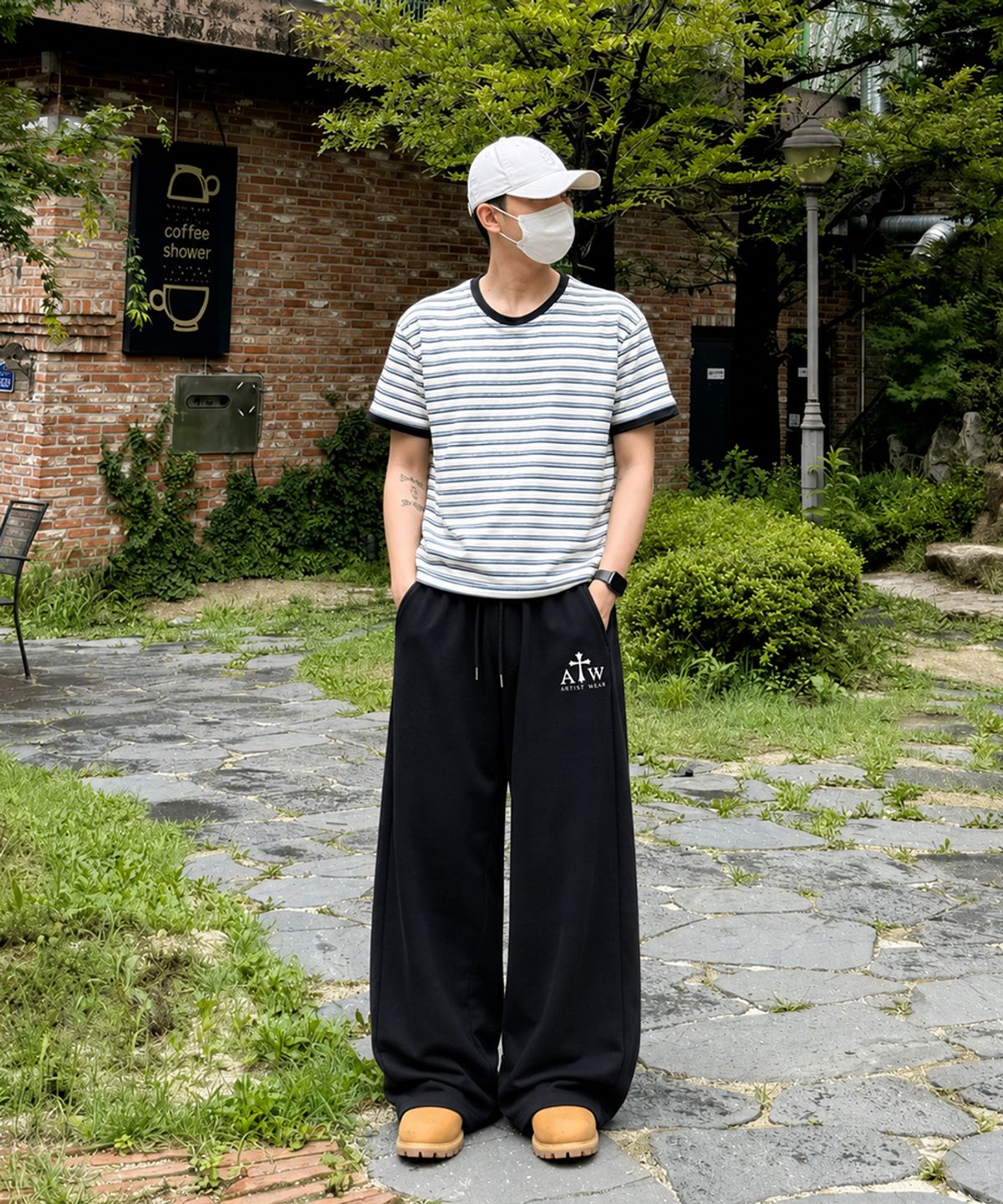 아티스트웨어(ARTISTWEAR) [ATW] 로고 와이드밴딩 팬츠_BK