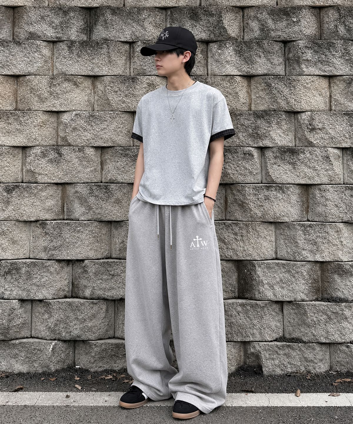 아티스트웨어(ARTISTWEAR) [ATW] 로고 와이드밴딩 팬츠_BK