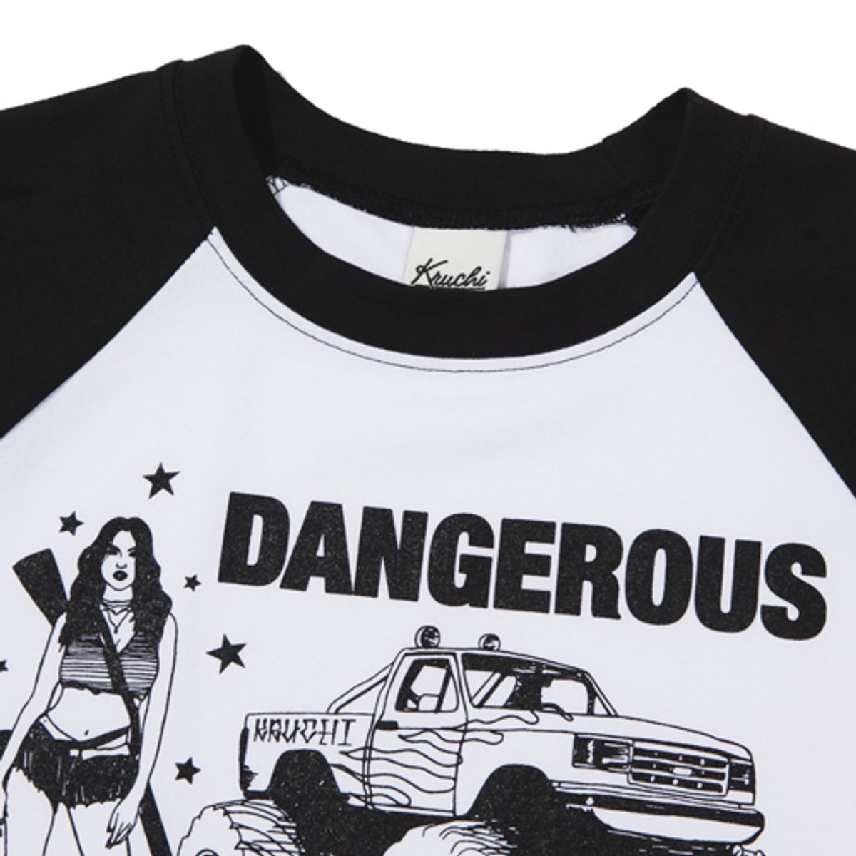 크루치(KRUCHI) DANGEROUS Raglan long-sleeved T-Shirt (WHITE) WOMENS