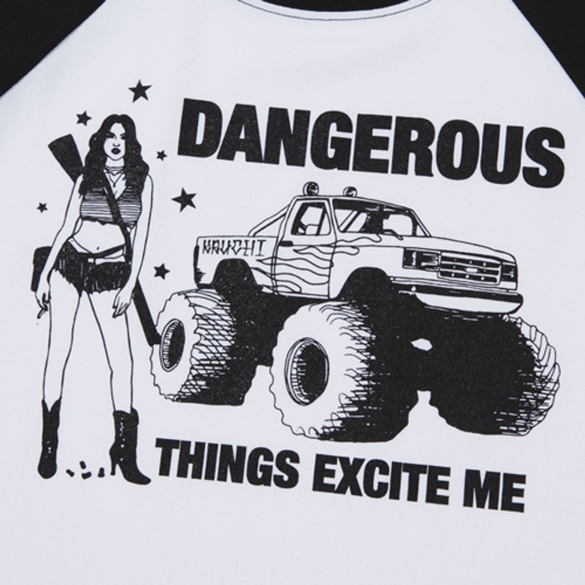 크루치(KRUCHI) DANGEROUS Raglan long-sleeved T-Shirt (WHITE) WOMENS