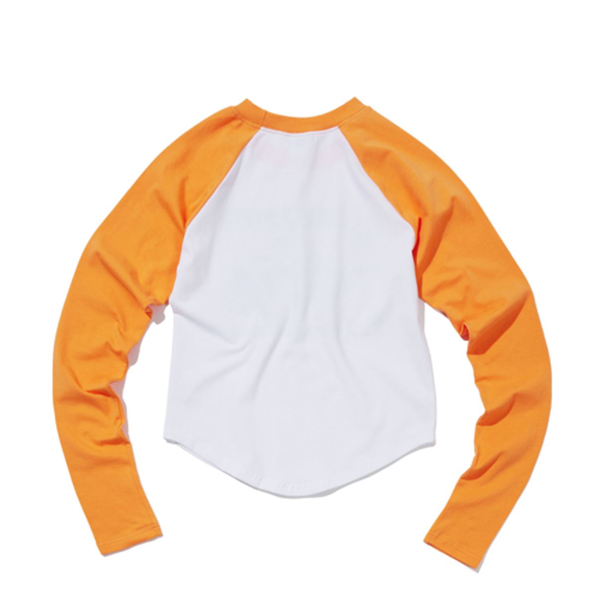 크루치(KRUCHI) DANGEROUS Raglan long-sleeved T-Shirt (WHITE ORANGE) WOMENS
