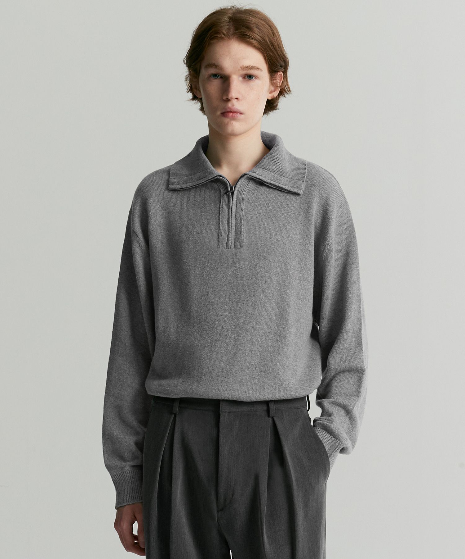 MUSINSA | COSTUME O'CLOCK Contemporary Half Zip Knit Sweater Gray