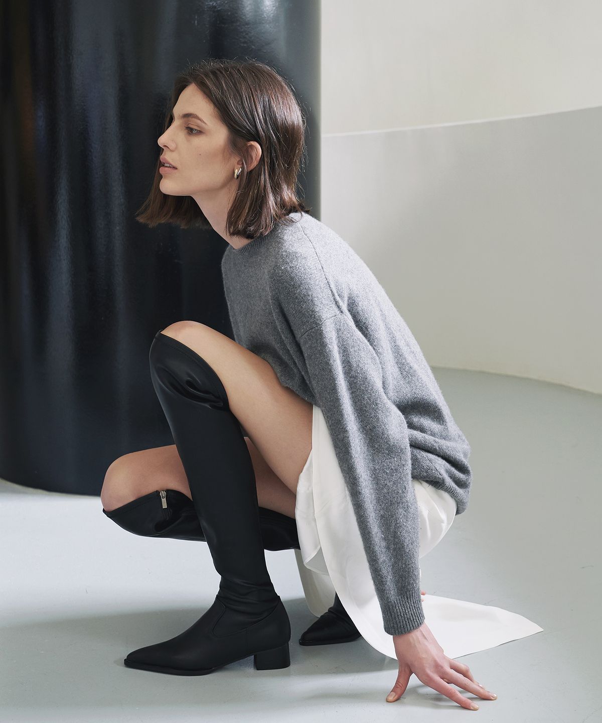 무드나잇(MOODNIGHT) HARPER Knee high boots - 4color 4cm 스판 니하이 플랫부츠