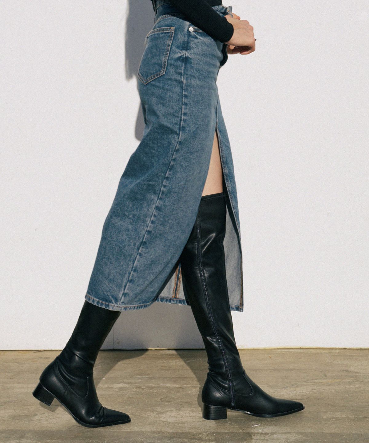 무드나잇(MOODNIGHT) HARPER Knee high boots - 4color 4cm 스판 니하이 플랫부츠