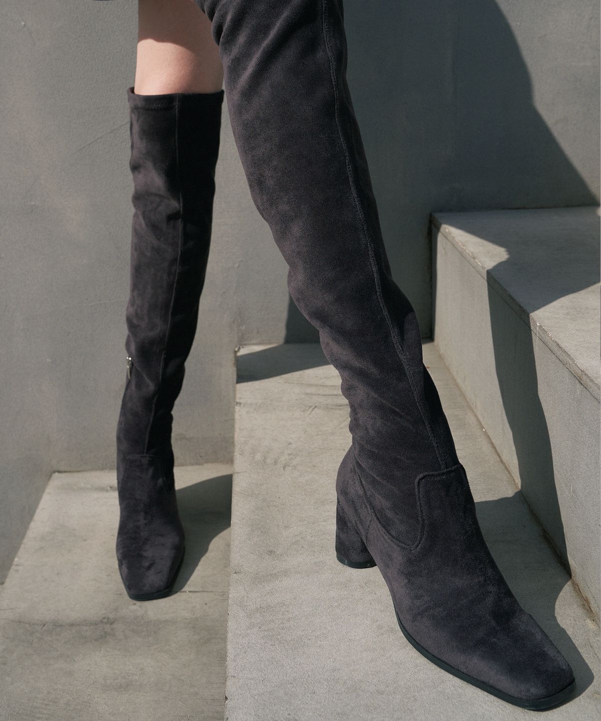 무드나잇(MOODNIGHT) NORA Span knee-high boots suede - 3color 6.5cm 스웨이드 스판 니하이부츠
