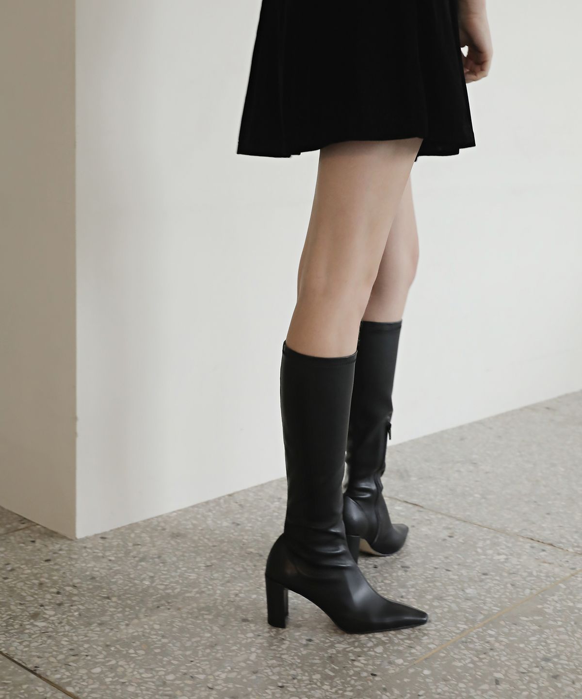 무드나잇(MOODNIGHT) EMILY span long boots - 3color 8cm 스판 롱부츠 힐부츠