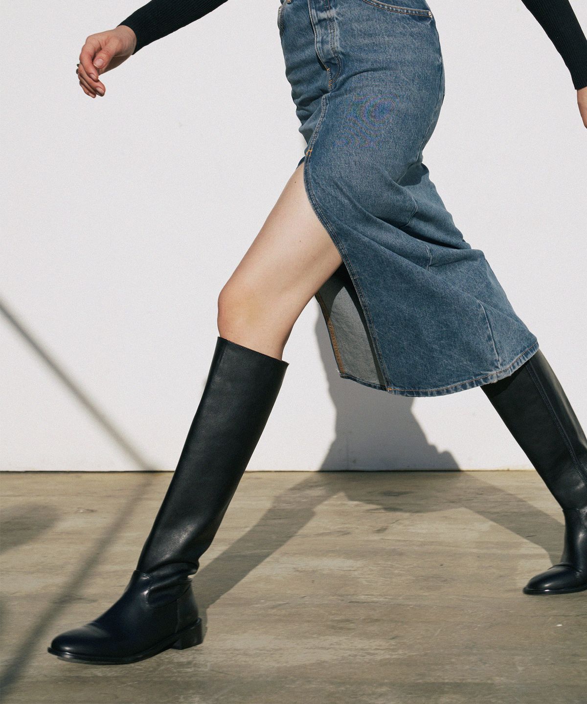 무드나잇(MOODNIGHT) SAM Riding flat long boots - 2color 3.5cm 베이직 가죽 라이딩부츠