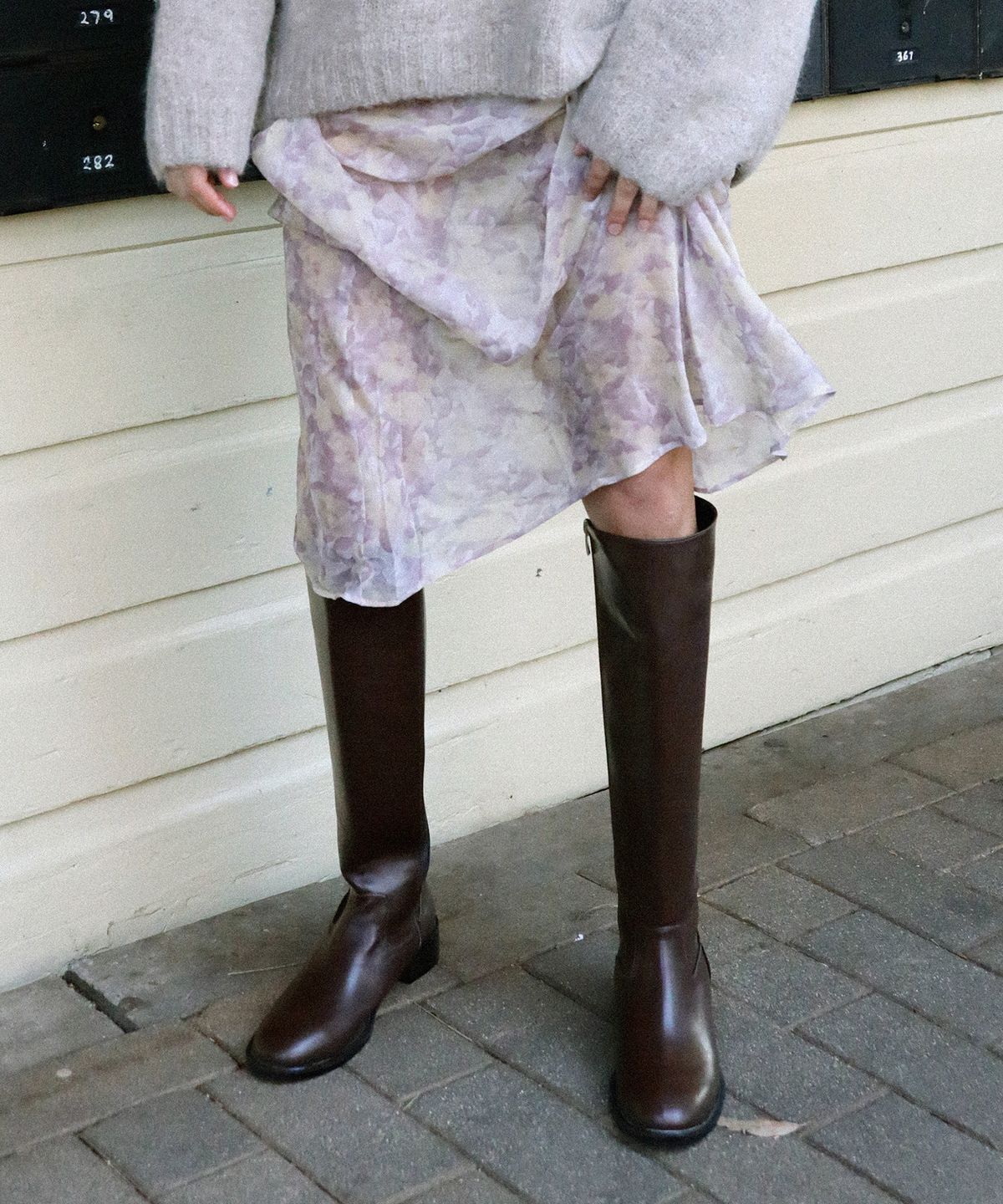 무드나잇(MOODNIGHT) SAM Riding flat long boots - 2color 3.5cm 베이직 가죽 라이딩부츠