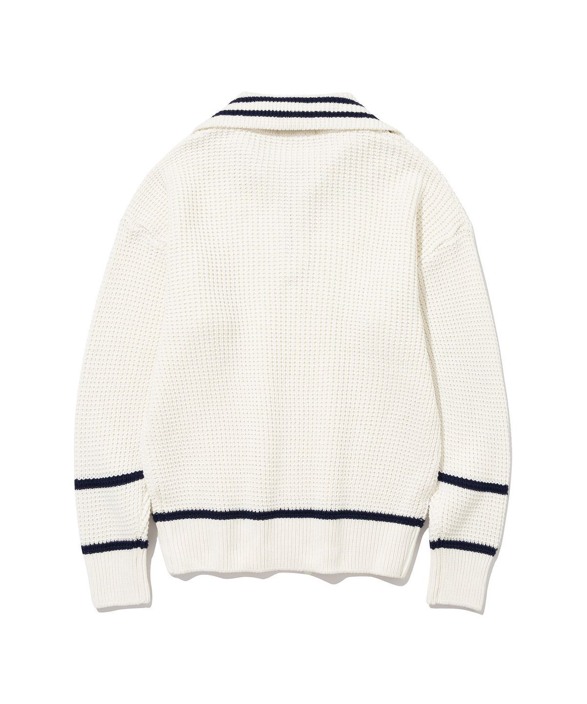 니티드(KNITTED) 소프트코튼 헤비 와플 하프 집업 니트 IVORY/NAVY