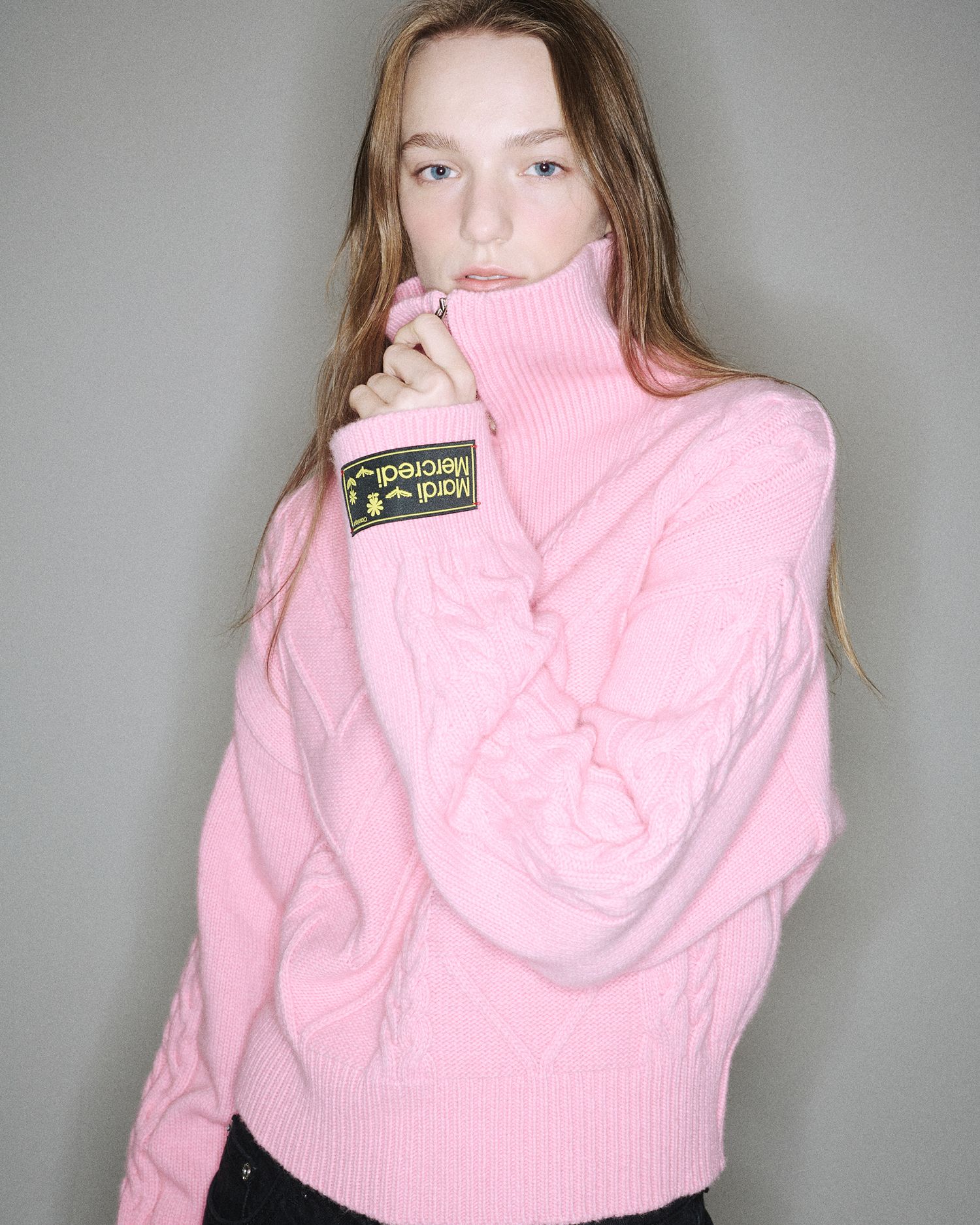 MUSINSA | MARDI MERCREDI CASHMERE BLENDED CABLE HALF ZIP UP_PEONY