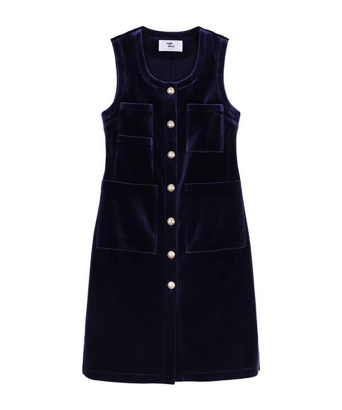 메이크어토스트(MAKE A TOAST) [22FW] VELVET ROUND NECK DRESS - Navy