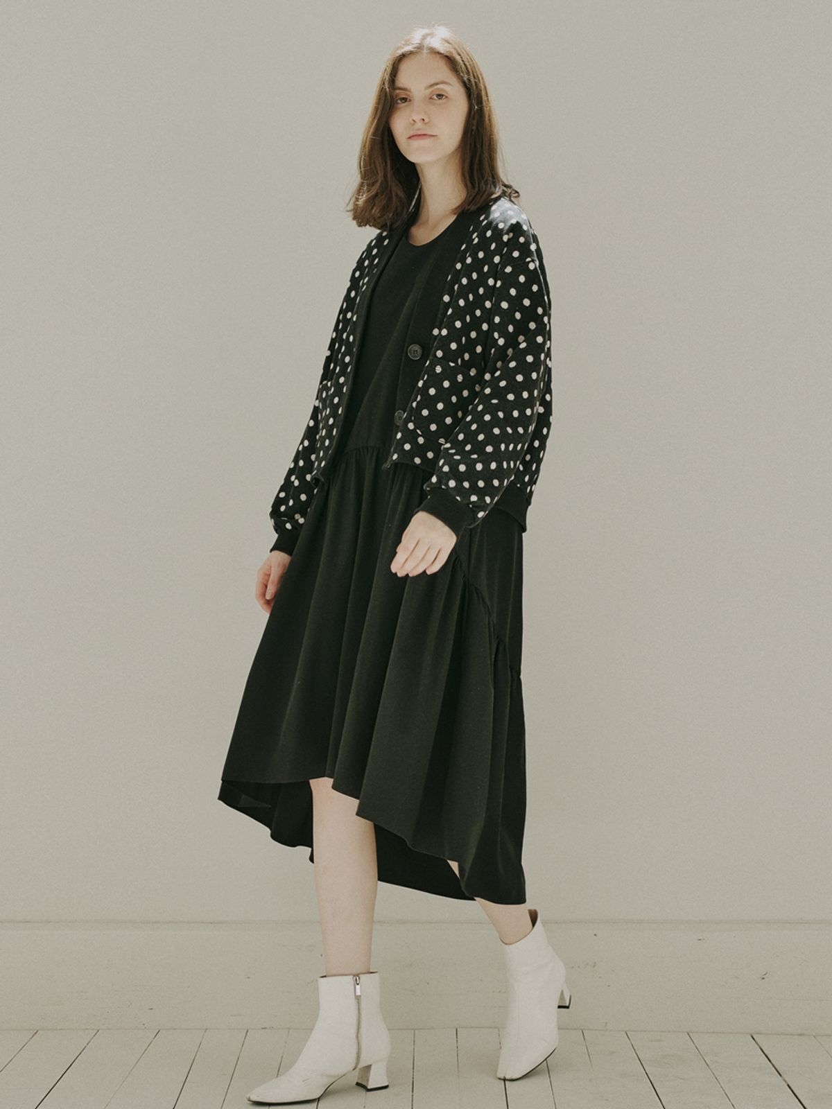 아방(AVANT-G) Dot Jacquard Knit Cardigan - BLACK