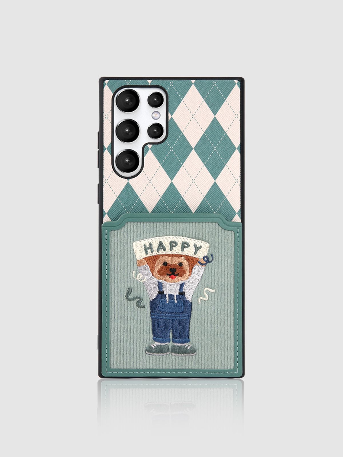 디자인스킨(DESIGNSKIN) 코듀로이 자수 카드 포켓 파티 케이스-그린 비코