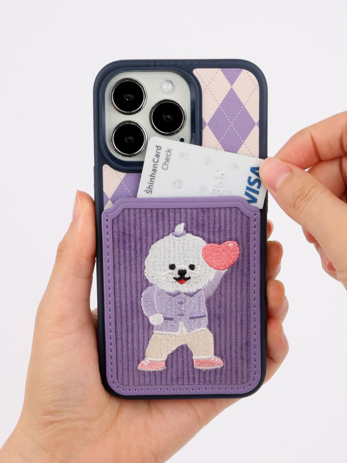 디자인스킨(DESIGNSKIN) 코듀로이 자수 카드 포켓 파티 케이스-그린 비코