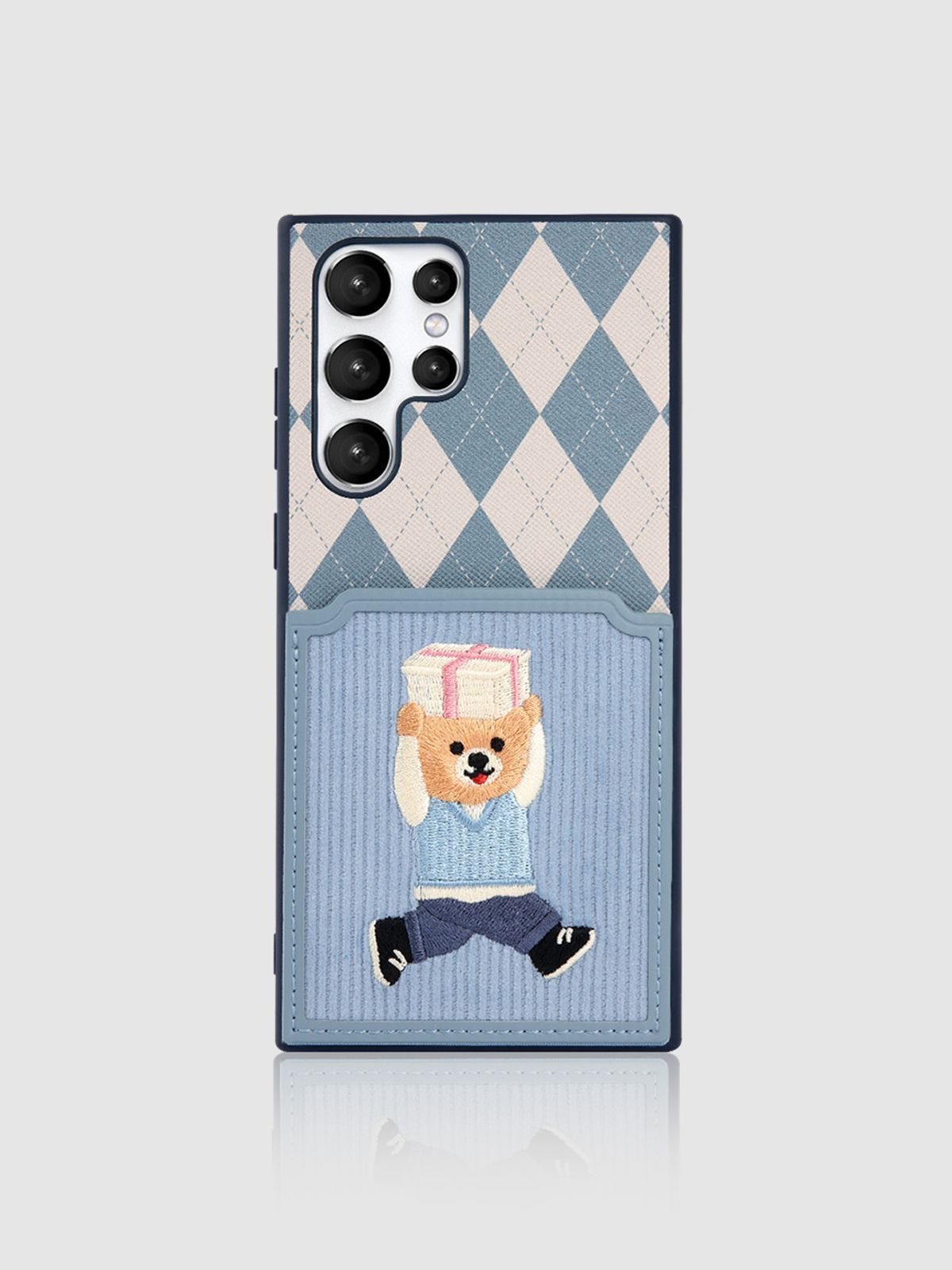 디자인스킨(DESIGNSKIN) 코듀로이 자수 카드 포켓 파티 케이스-블루 브로