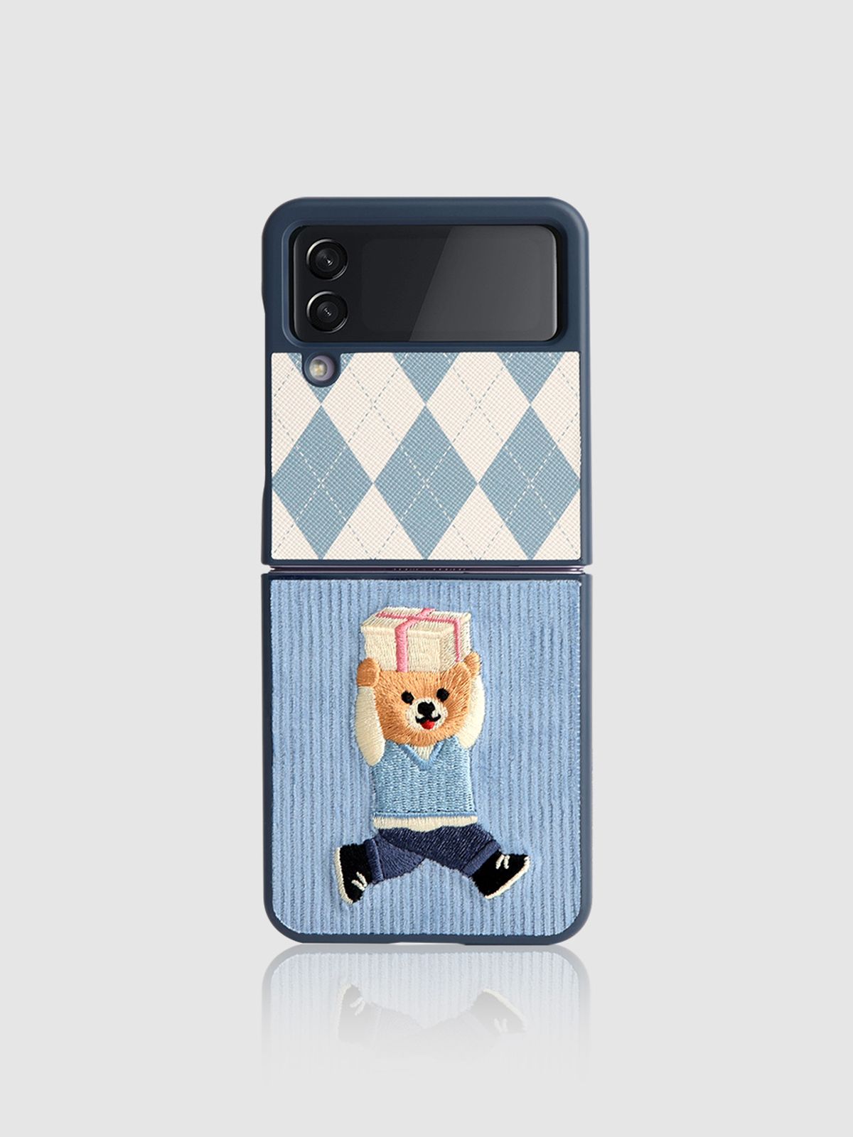 디자인스킨(DESIGNSKIN) 코듀로이 자수 카드 포켓 파티 케이스-블루 브로