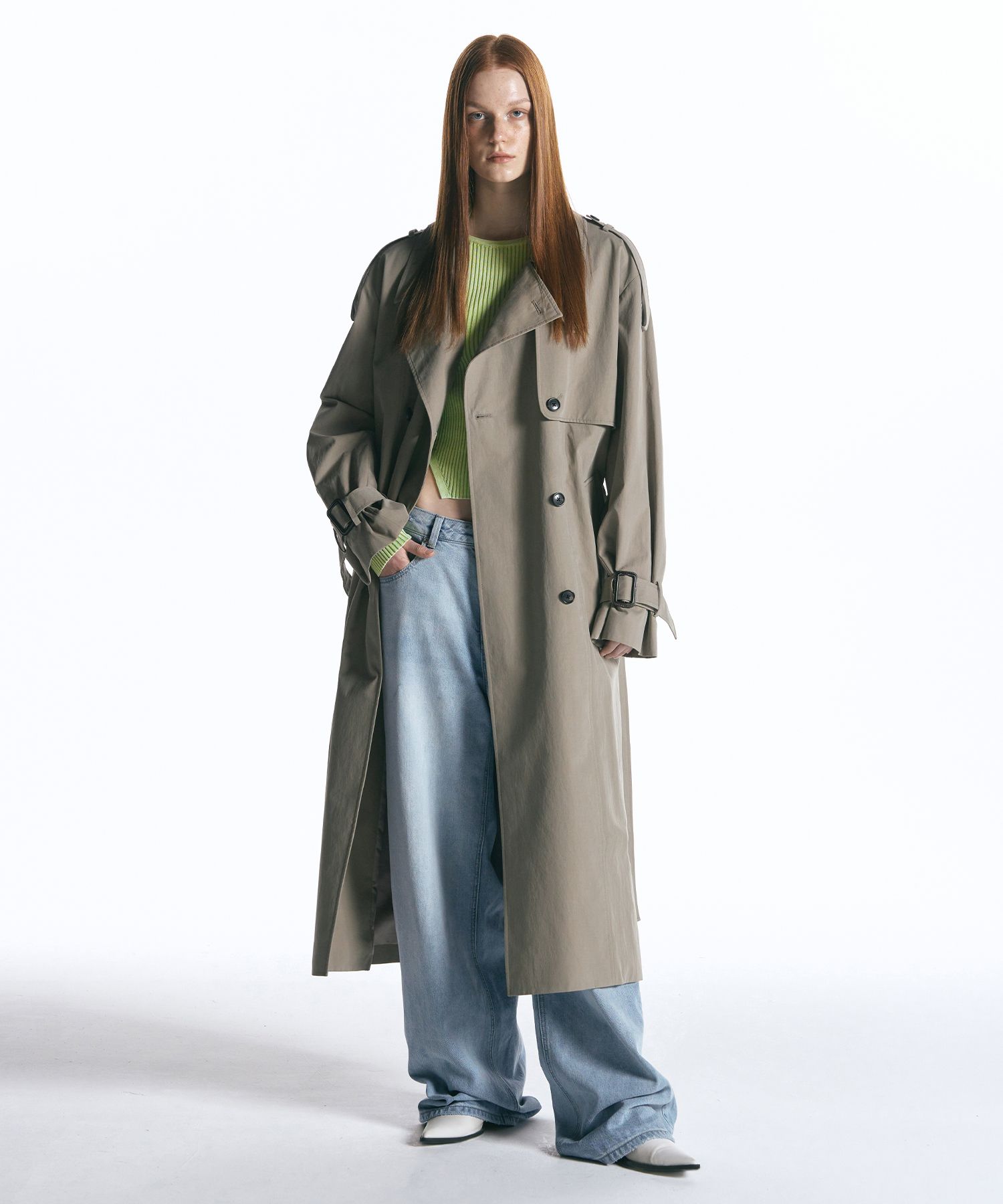 MUSINSA | INSILENCE WOMEN Oversized Double Trench Coat KHAKI BROWN