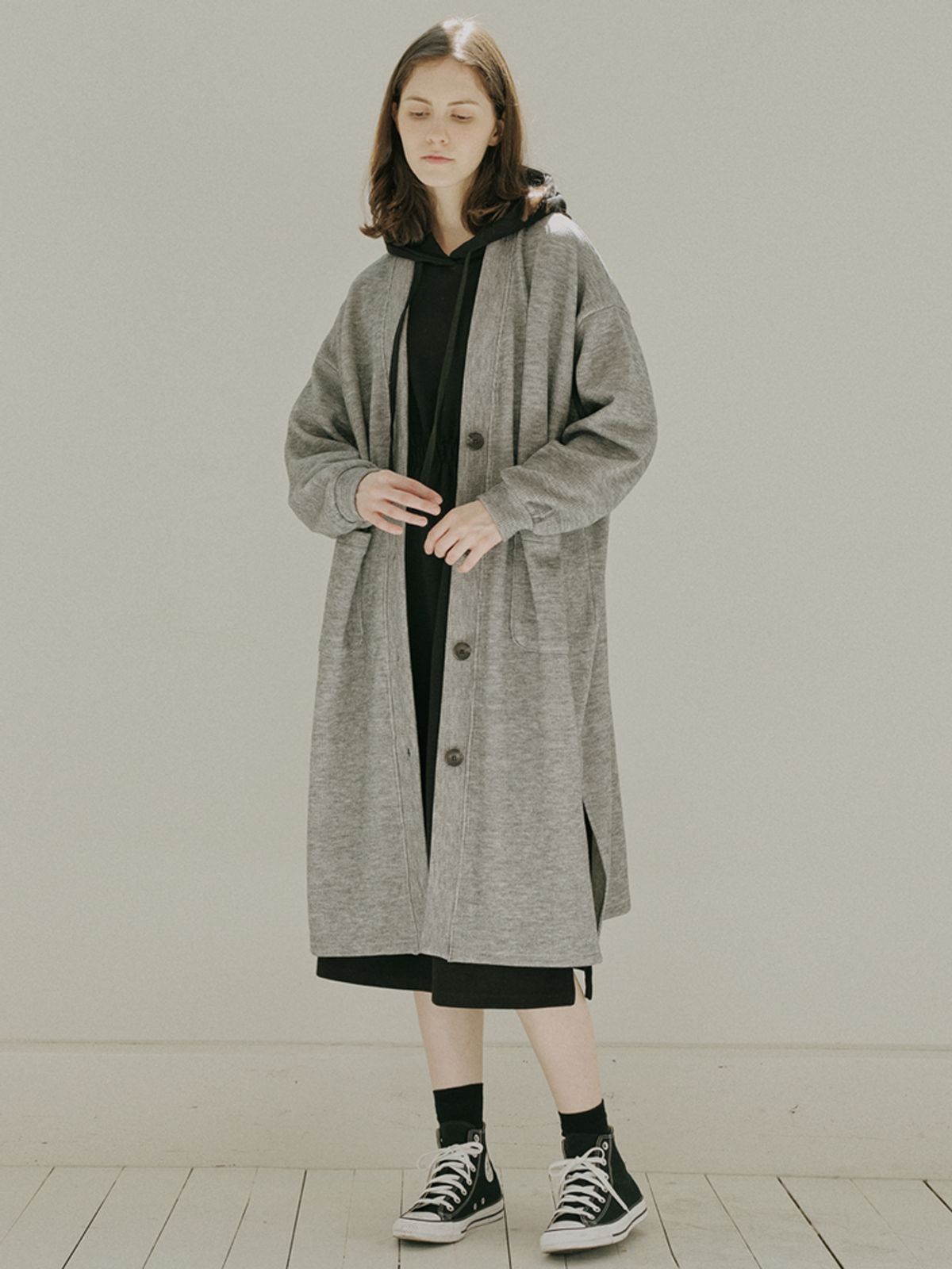 아방(AVANT-G) Oversize Long Knit Cardigan - GREY