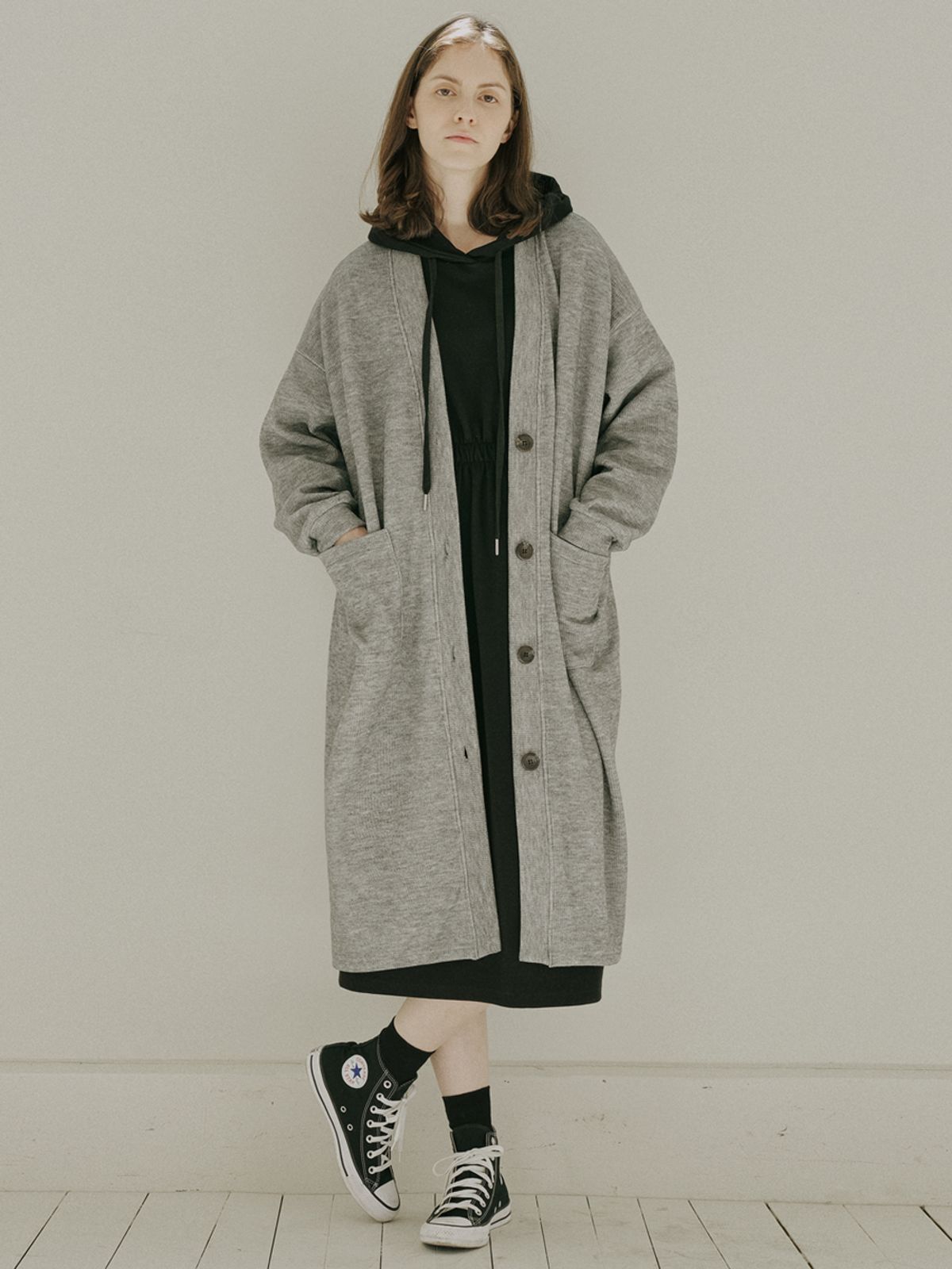 아방(AVANT-G) Oversize Long Knit Cardigan - GREY