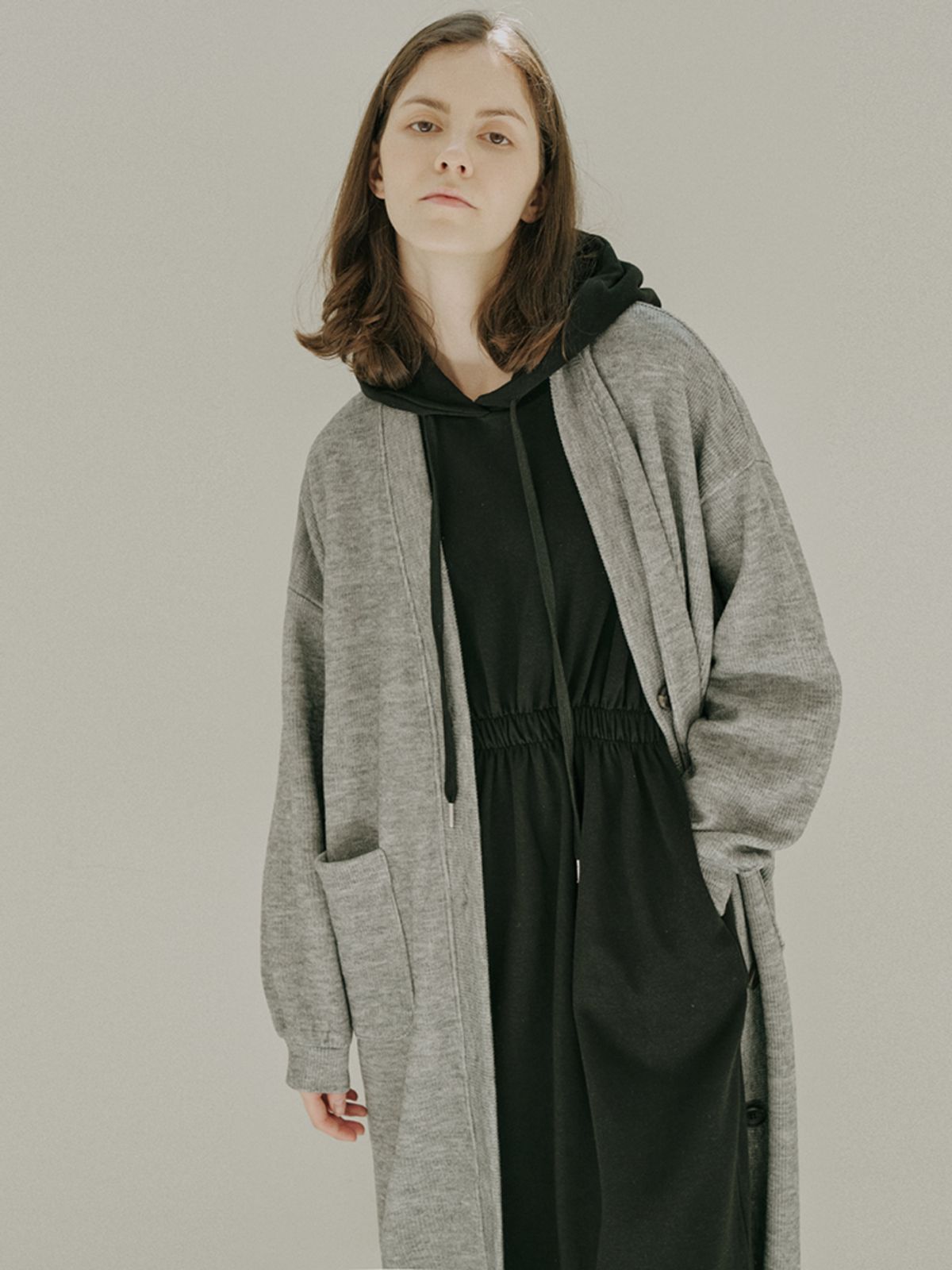 아방(AVANT-G) Oversize Long Knit Cardigan - GREY