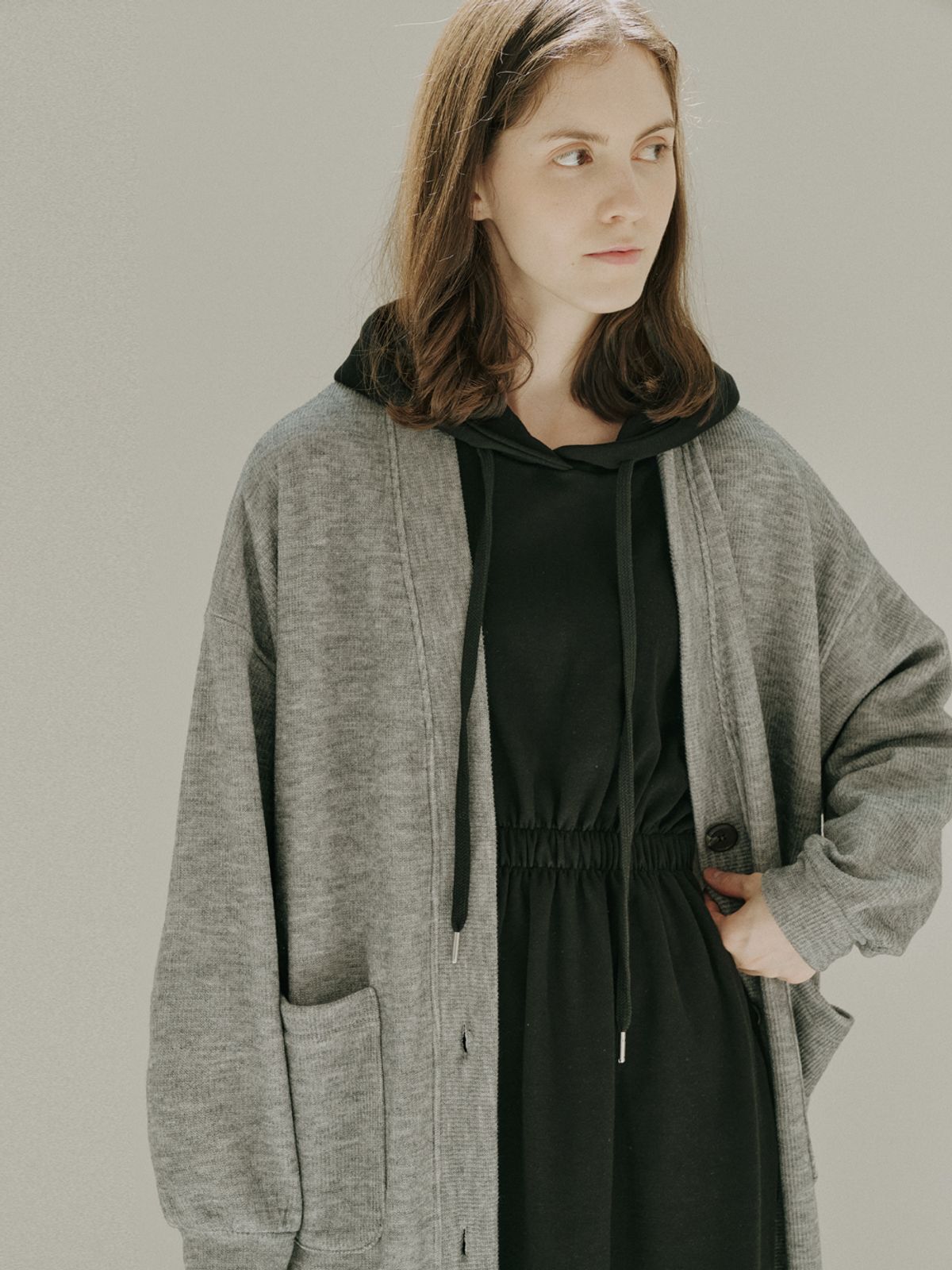 아방(AVANT-G) Oversize Long Knit Cardigan - GREY
