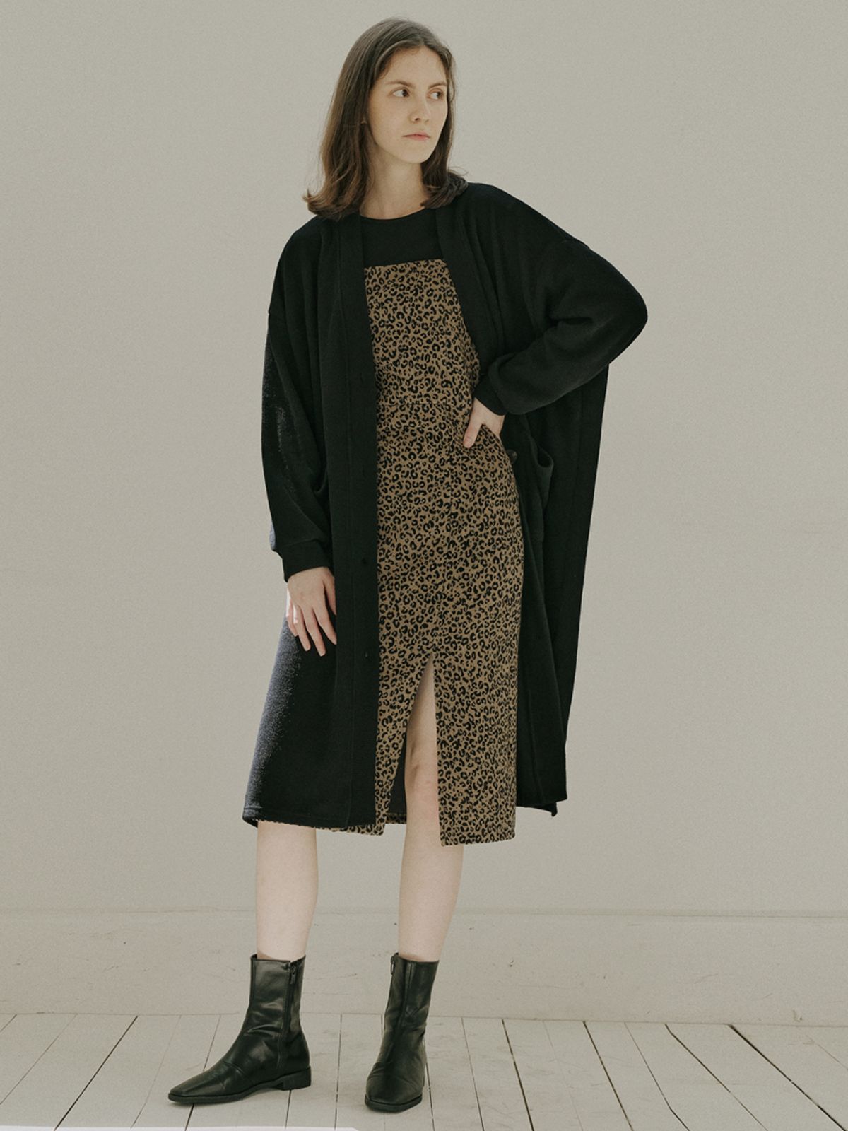 아방(AVANT-G) Oversize Long Knit Cardigan - BLACK