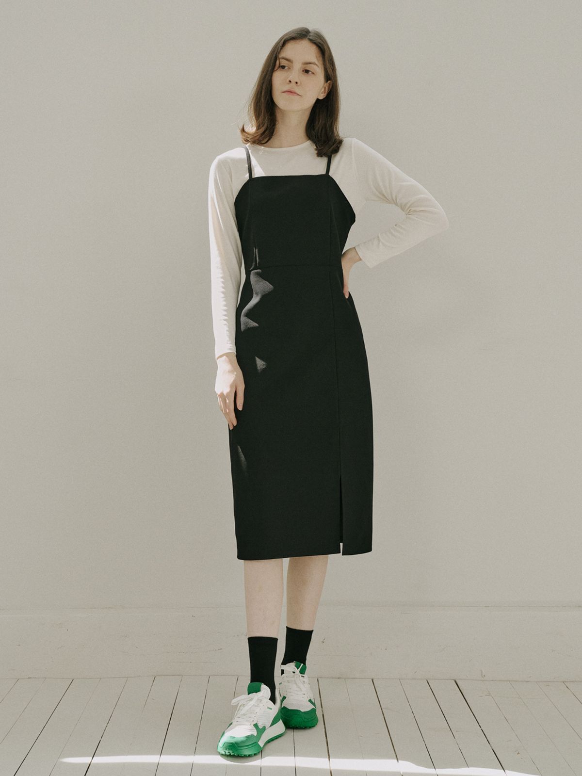 아방(AVANT-G) Black Span Layered Dress - BLACK