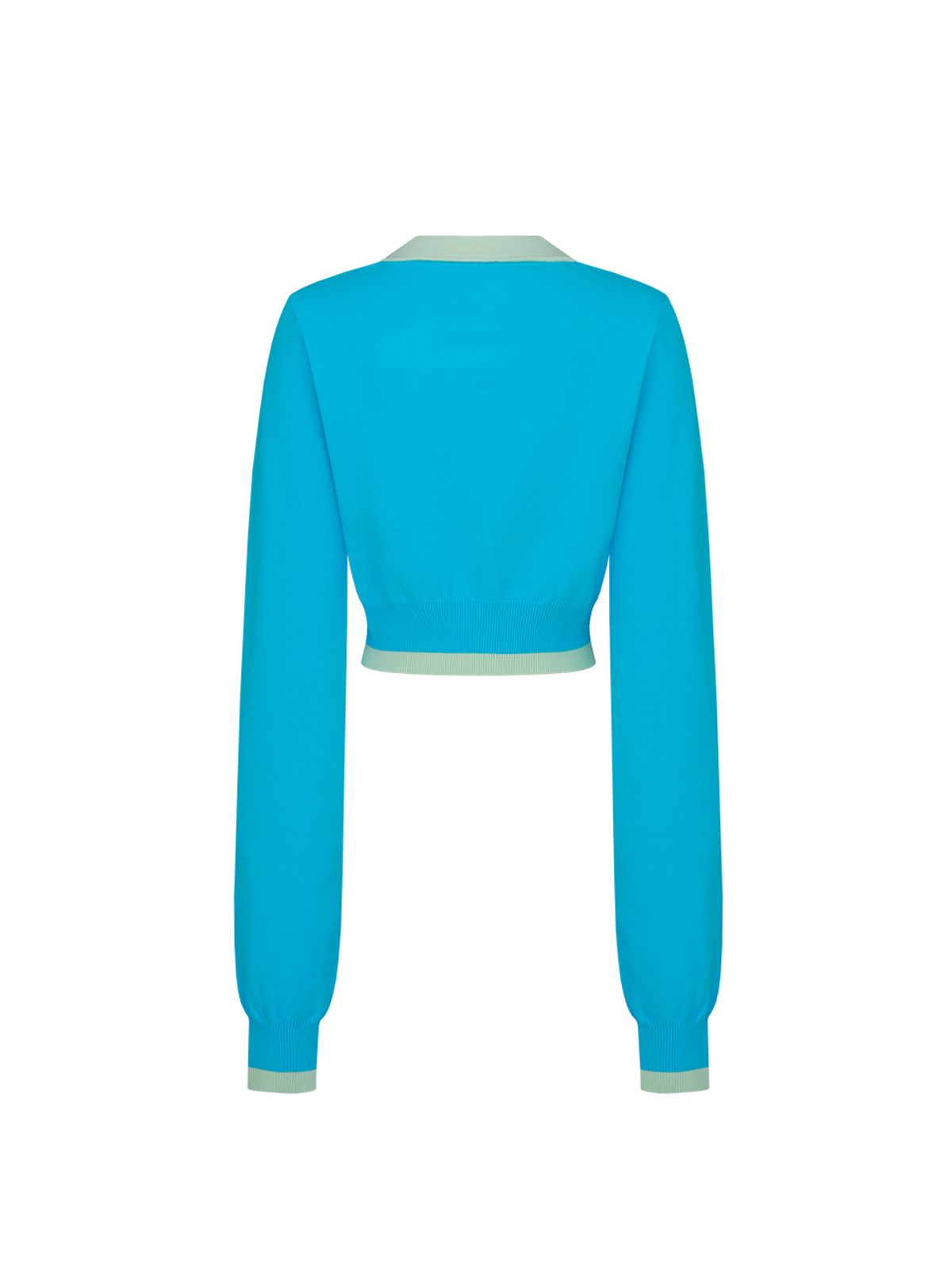 아마듀(AMARDEW) LOGO CROP KNIT CARDIGAN_BLUE NEON GREEN