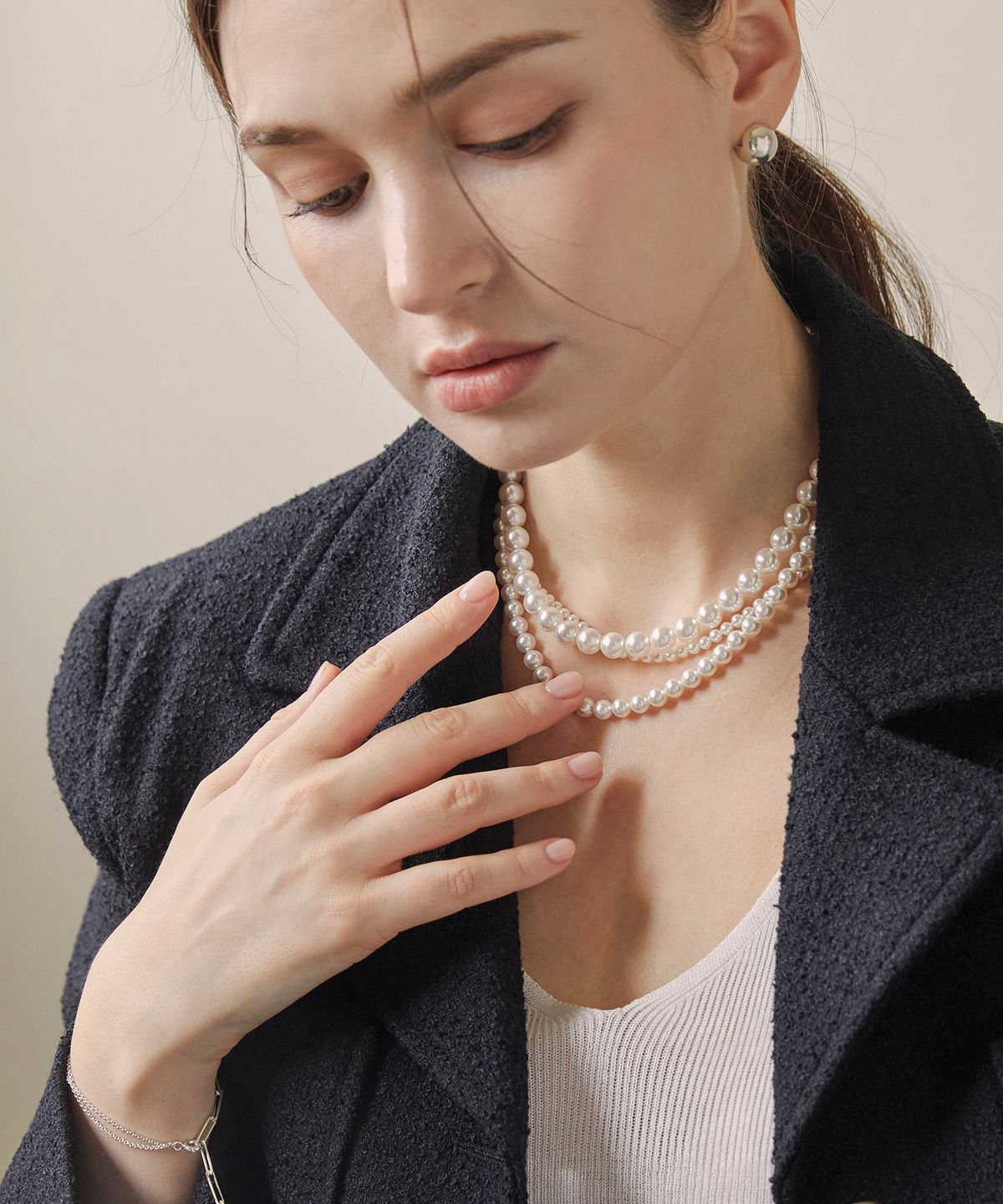 디모멘트(DMOMENT) DM Swarovski Pearl  925 Silver Necklace (4,6,8mm)