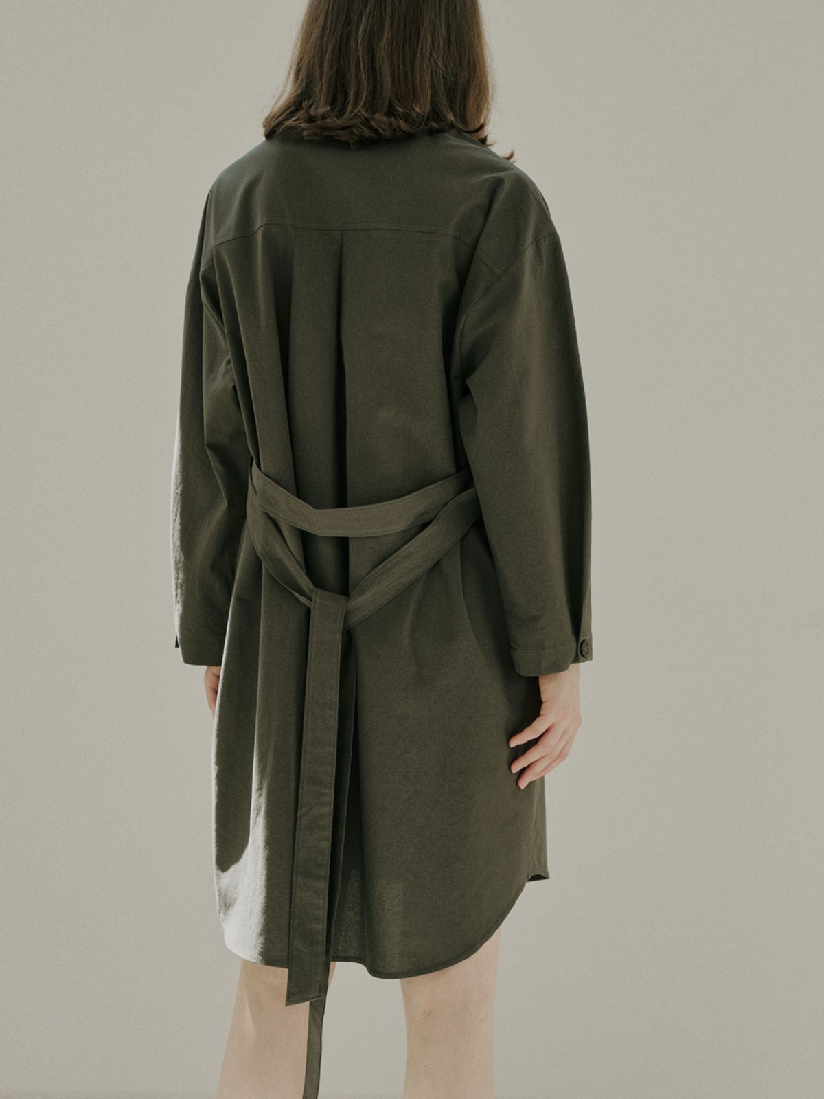 아방(AVANT-G) Overfit Shirt Long Sleeve Dress - KHAKI