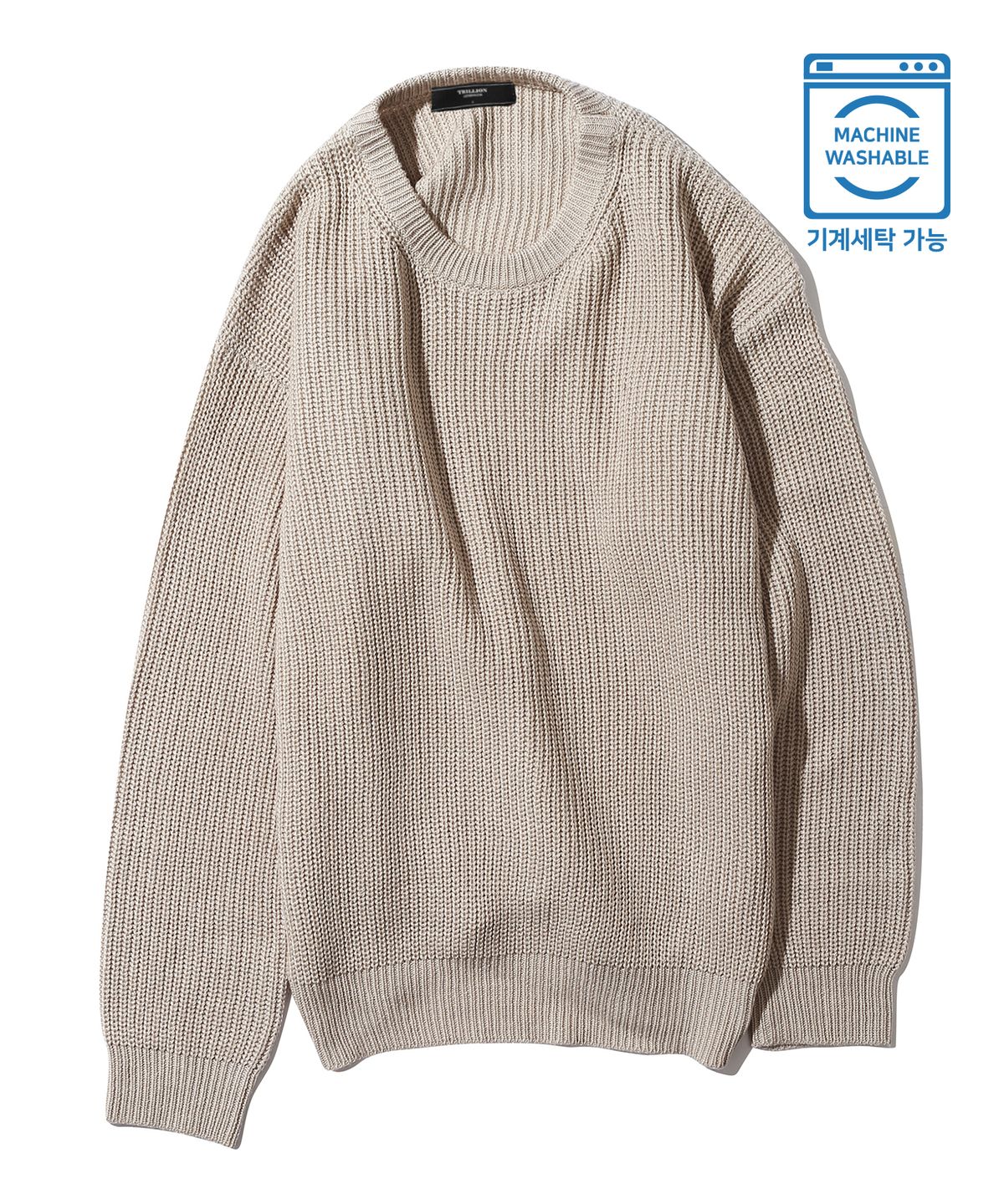 트릴리온(TRILLION) 워셔블 크루넥 하찌 니트 (MUD BEGIE)