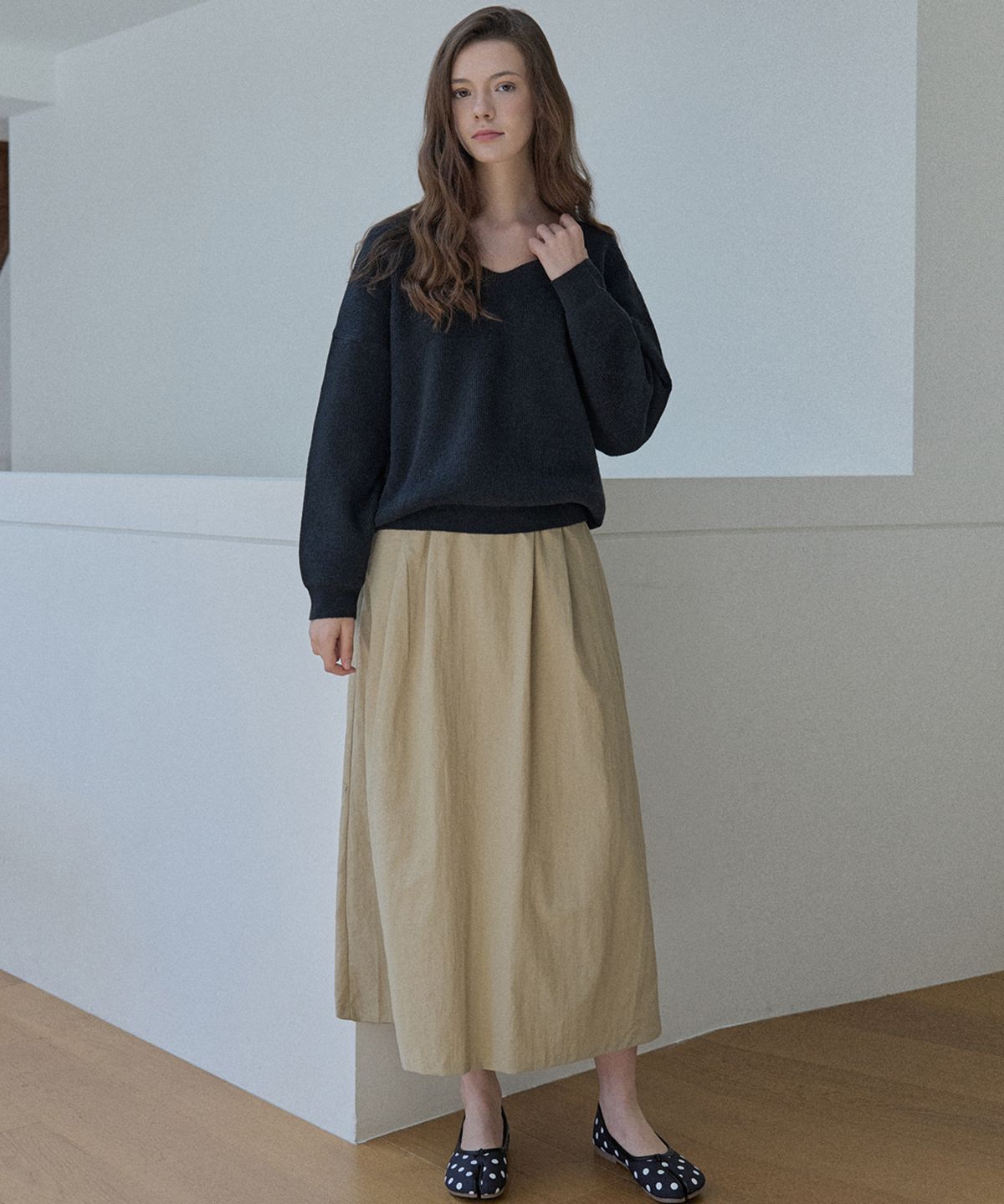 아방(AVANT-G) Waistband Volume Maxi Skirt - BEIGE