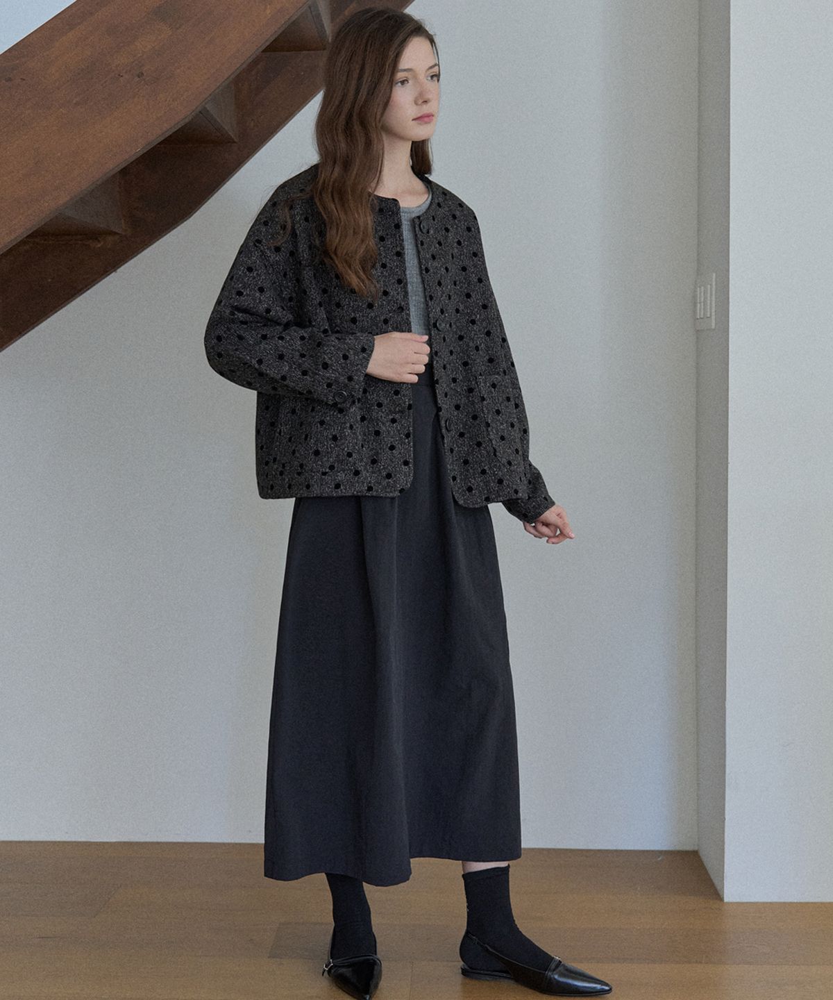 아방(AVANT-G) Waistband Volume Maxi Skirt - BLACK