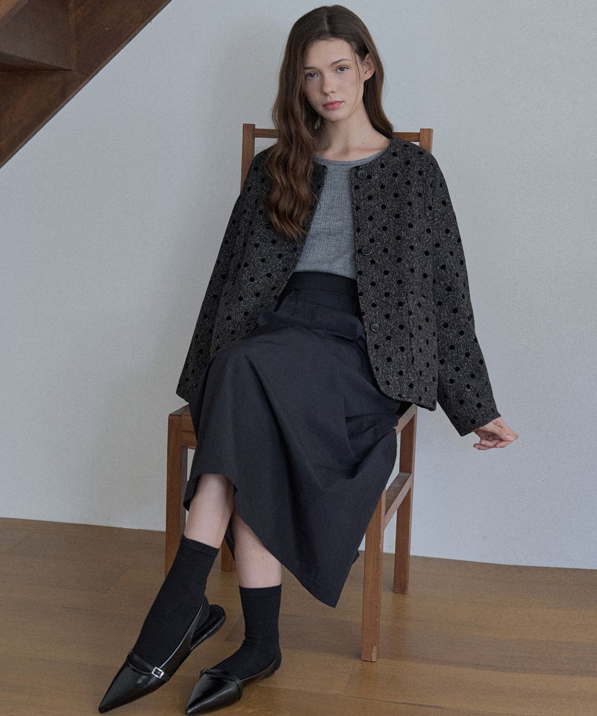 아방(AVANT-G) Waistband Volume Maxi Skirt - BLACK