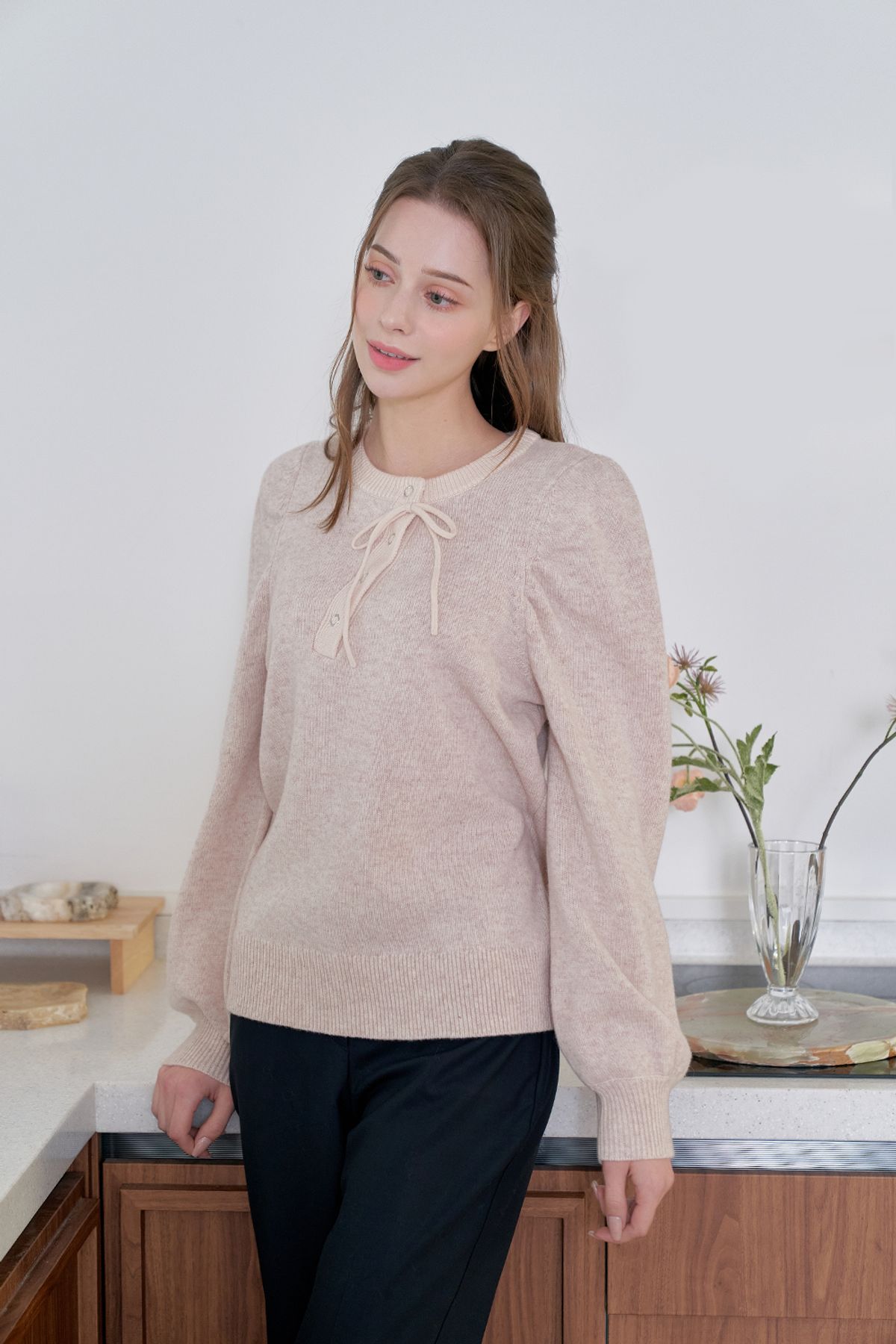 제이올(J-ALL) 리아나 메리노 울 스웨터 핑크 멜란지