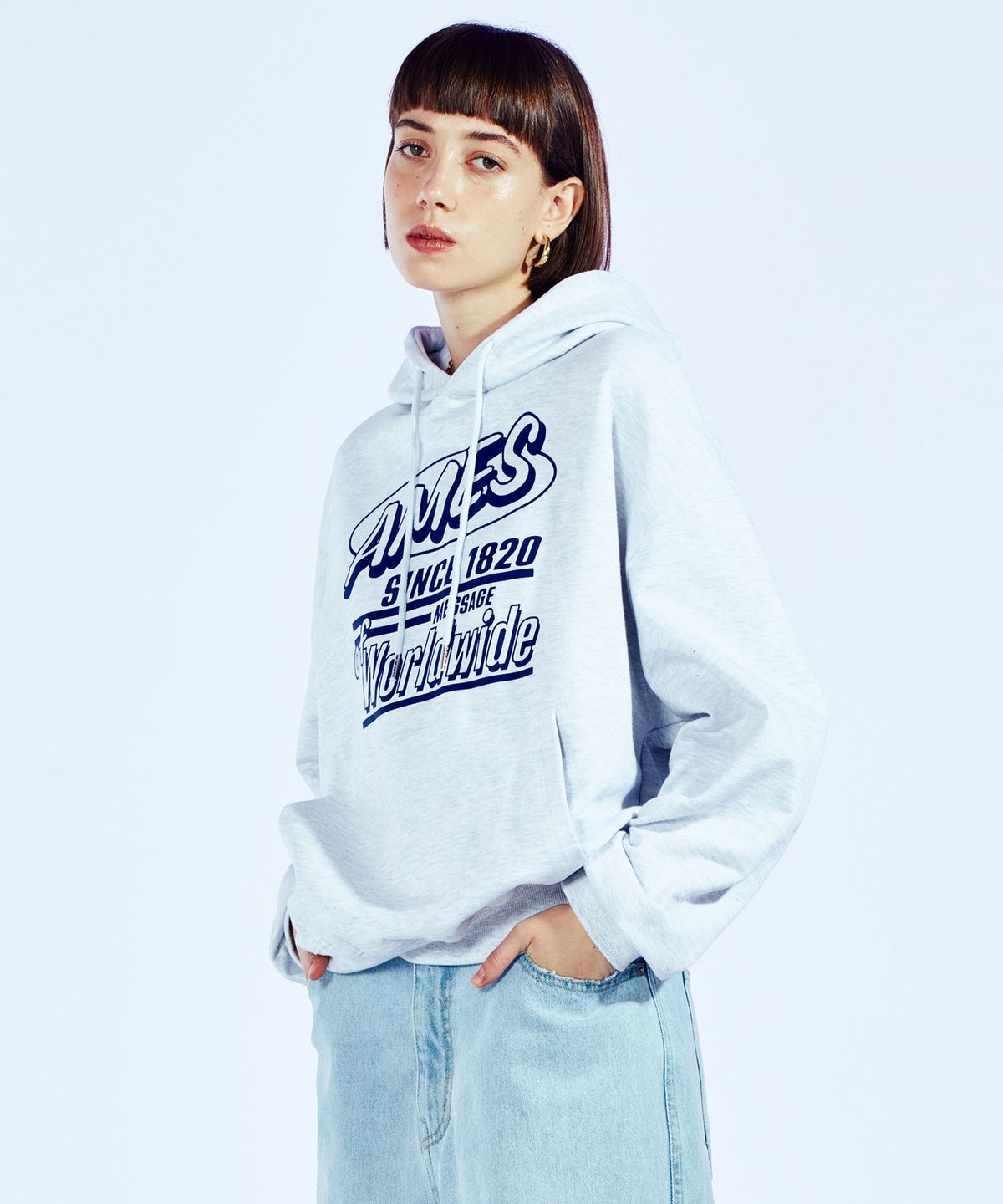아메스 월드와이드(AMES-WORLDWIDE) MESSAGE HOODIE LIGHT GREY (AM2CFUM404A)