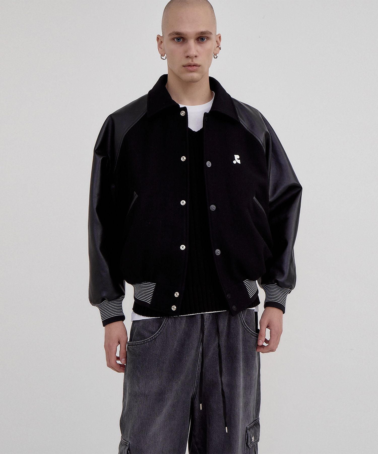 MUSINSA | REST&RECREATION RR LOGO WOOL BOMBER JACKET BLACK